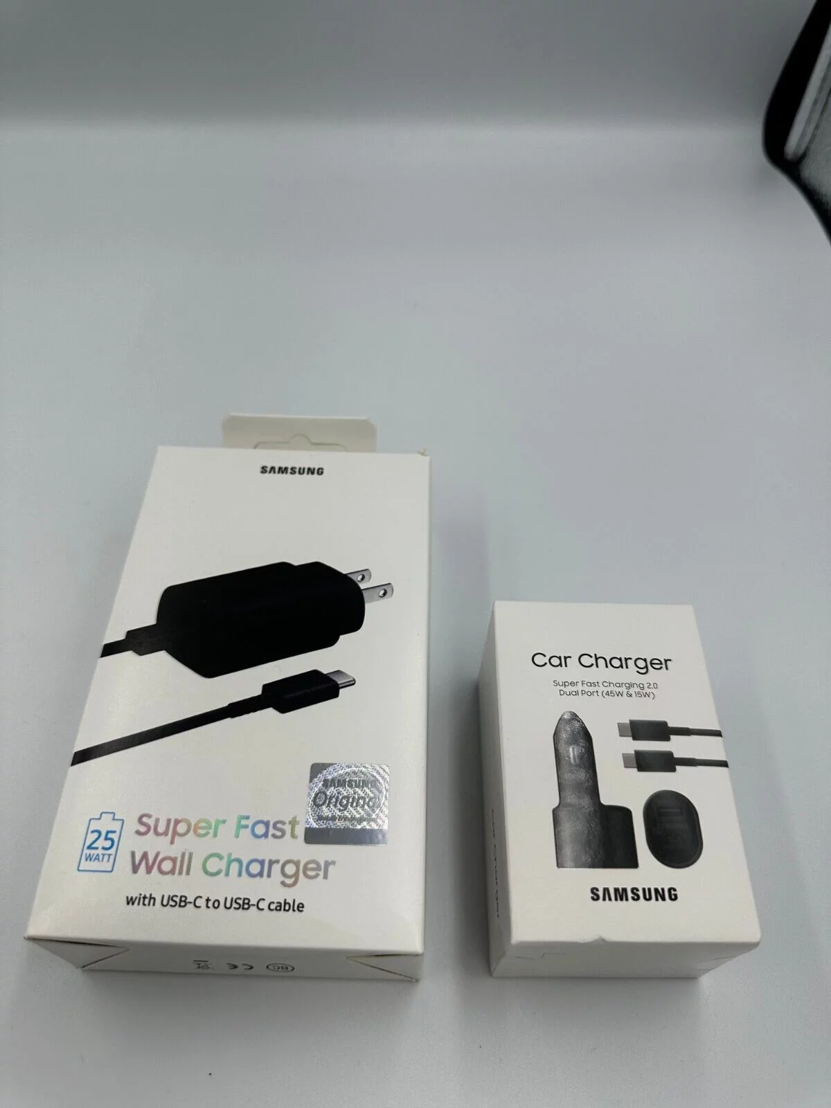 Original 25W USB C Super Fast Charging Wall Charger And Samsung Super Fast Dual Car Charger (45W+15W) for Samsung Galaxy A12 - Retail Packaging
