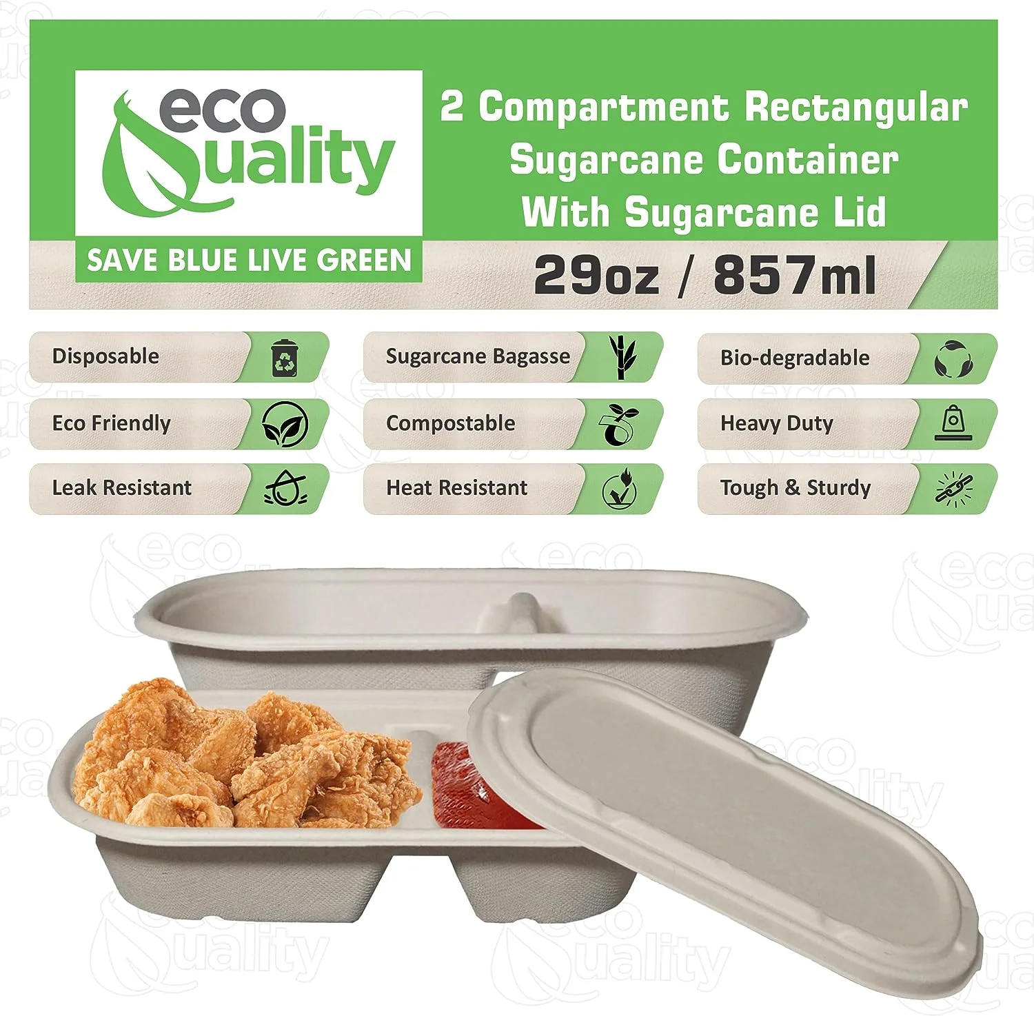 29oz Disposable Bowls with Fiber Lids - 2 Compartment Rectangular Compostable Sugarcane Biodegradable Paper Bowls Eco-Friendly Take Out Food Storage Containers, Microwave Safe, Meal Prep (25 PACK)
