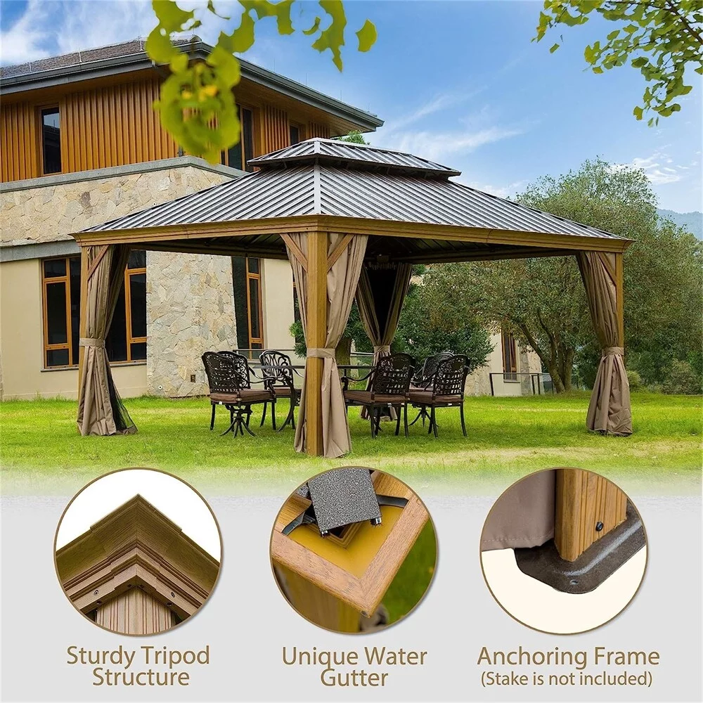 BESTCOSTY 12'x14' Aluminum Frame Canopy with Galvanized Steel Double Roof