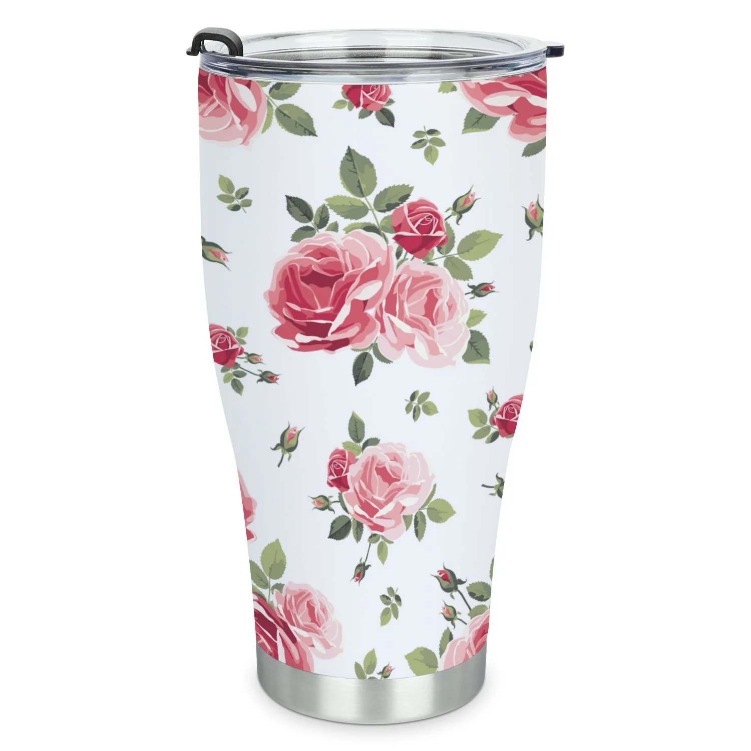Hidove Stainless Steel Tumbler, Seamless Pattern with Roses 30oz Leak Proof & Stainless Steel Bottle for Hot & Cold Drinks - Coffee Travel Mug, Water Metal Canteen, Thermal Cup
