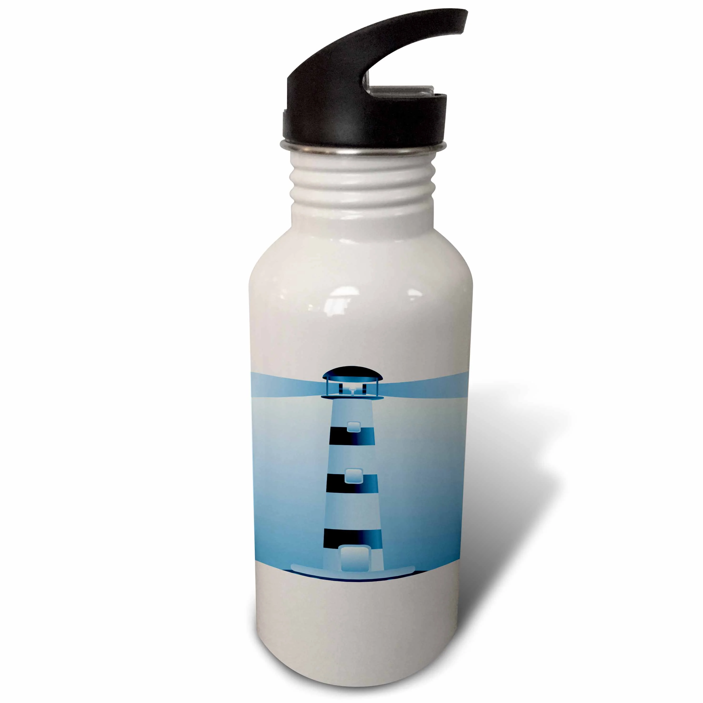 3dRose Blue and Light Blue Lighthouse, Sports Water Bottle, 21oz