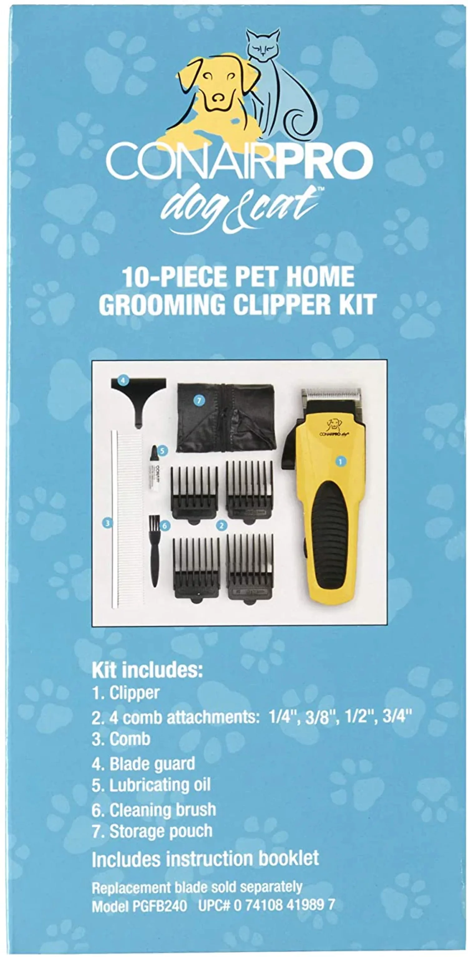 ConairPro Dog  Cat 10-Piece Home Grooming Clipper Kit