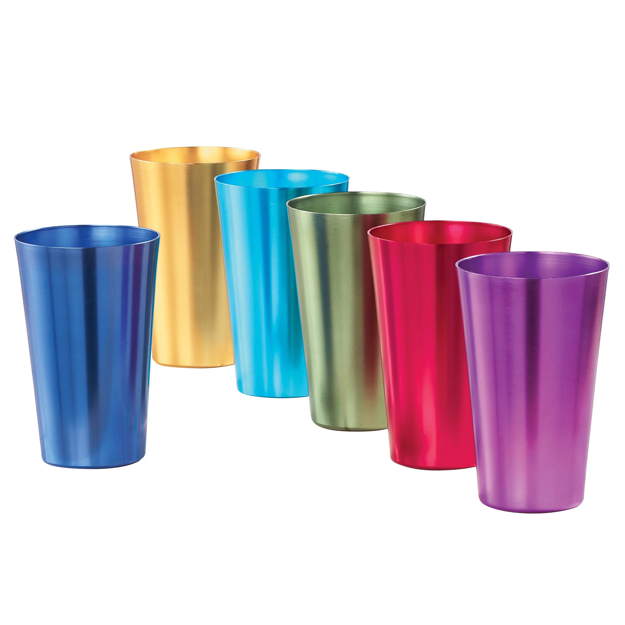 Collections Etc Colorful Retro Style Aluminum Rainbow Tumblers - Set of 6 - Great for Parties or Everyday Use - Vibrant Jewel Tones - Holds 12 oz. - 3.25