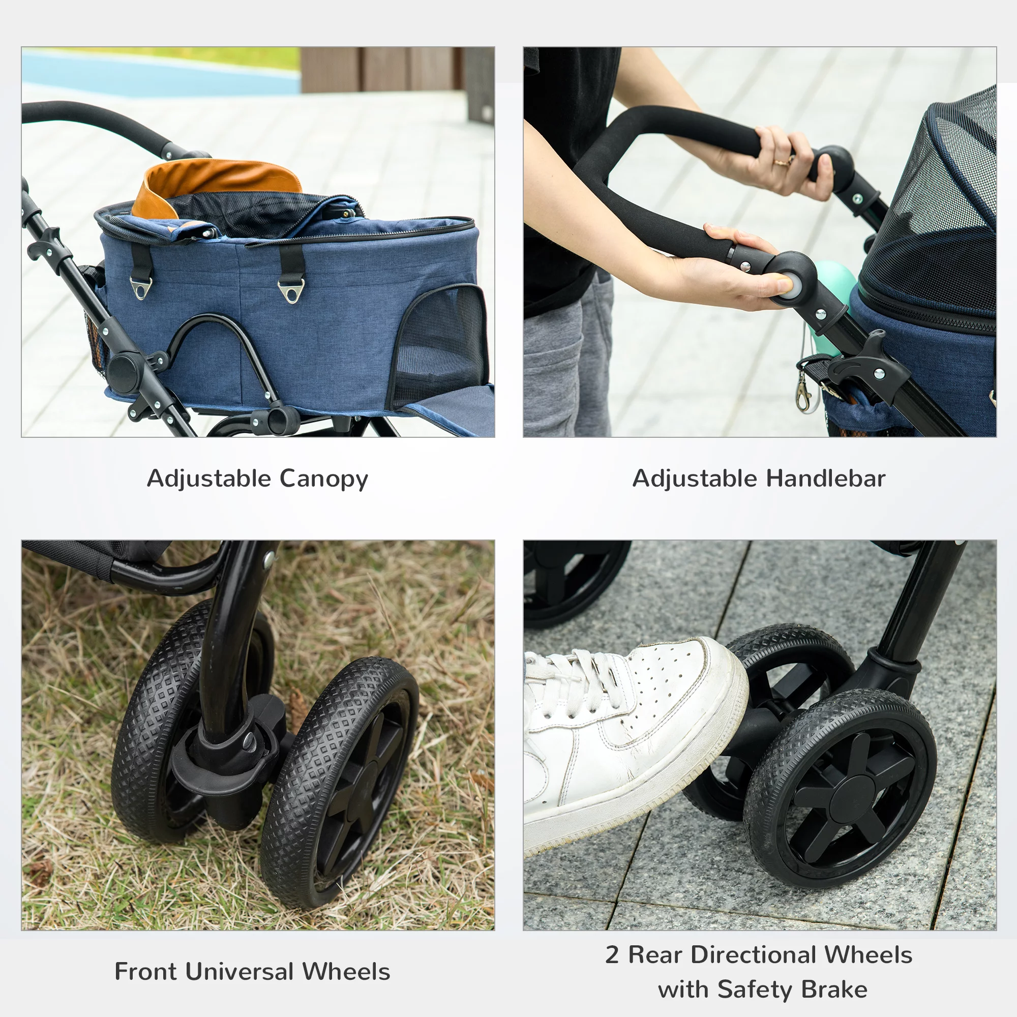 PawHut 2 in1 Foldable Pet Stroller and Detachable Travel Carriage with Lockable Wheels, Adjustable Handlebar Canopy and Zippered Mesh Window Blue