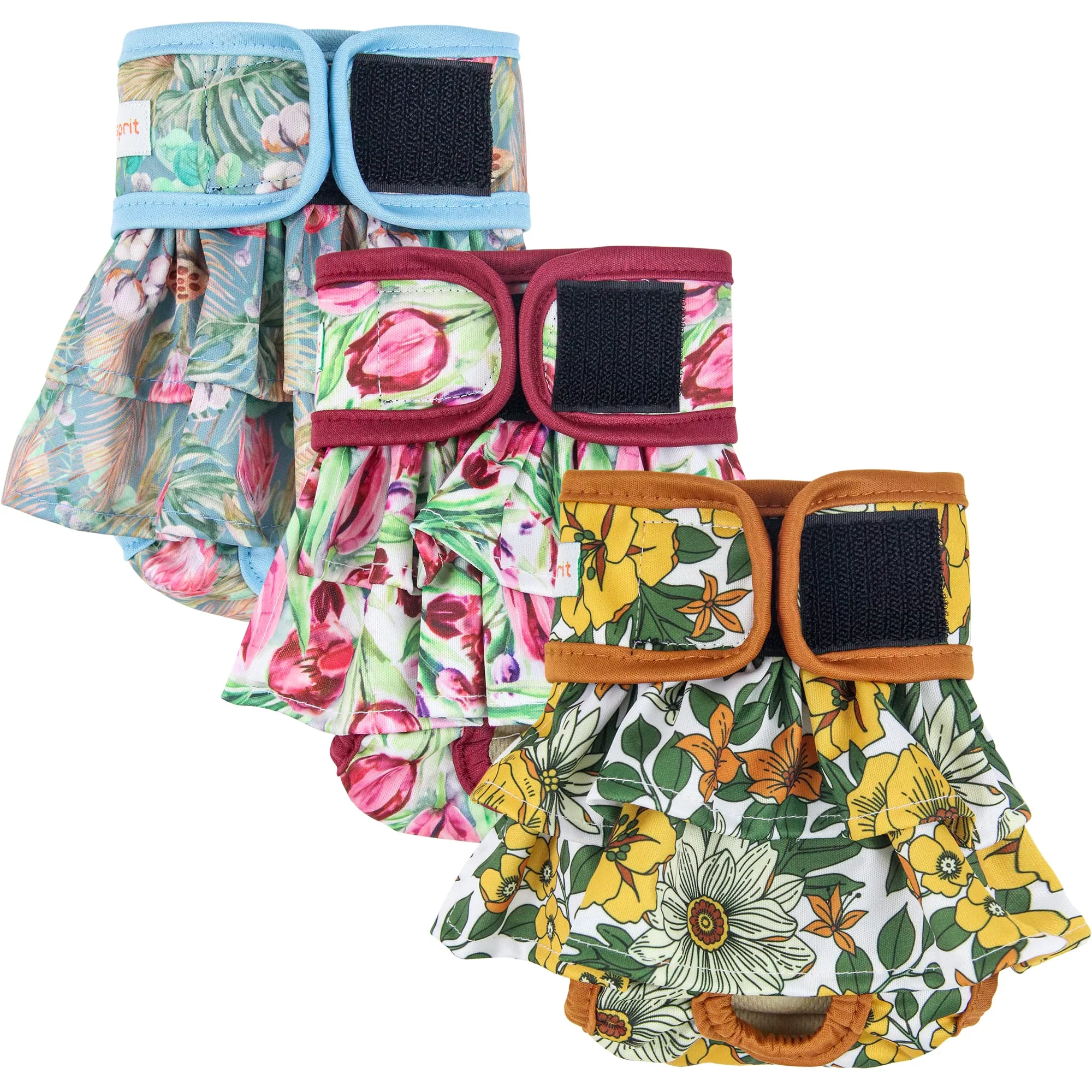 Langsprit Washable Female Dog Diapers (3 Pack) - Reusable Dog Diapers for Female Dogs - Highly Absorbent Dog Dresses for Dogs in Period,Heat or Excitable Urination(Medium)