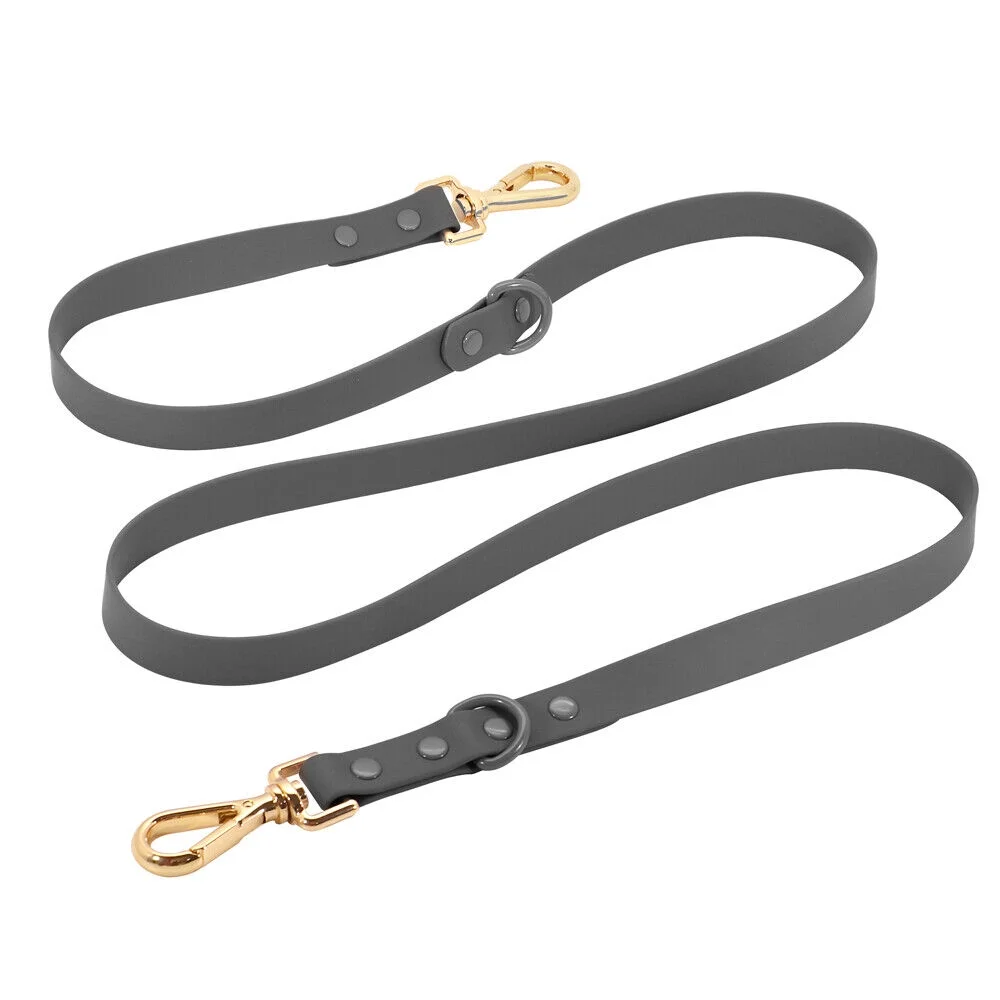 Waterproof PVC Dog Leash Soft Rubber Adjustable Pet Walking Lead with 2 Rings