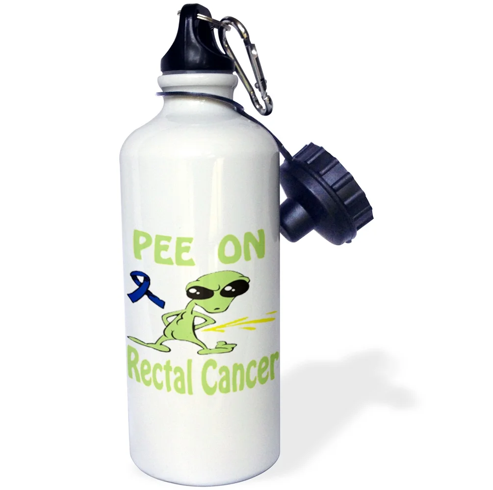 3dRose  Super Funny Peeing Alien Supporting Causes For Rectal Cancer, Sports Water Bottle, 21oz
