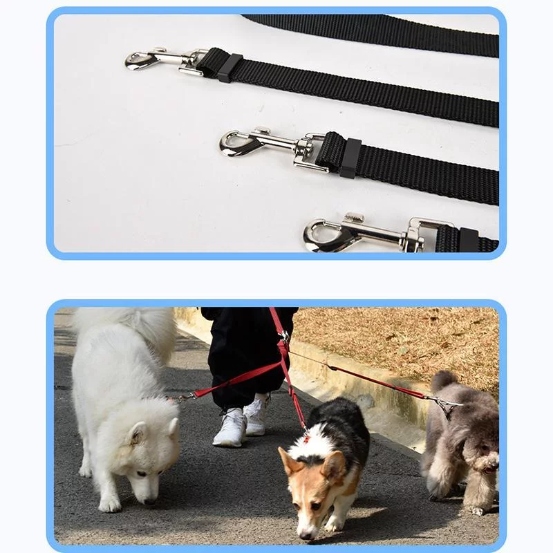 Gespout 3 in 1 Durable Nylon Dog Leash with Padded Handle, Three- Way Pet Leash with a Coupler, Adjustable and Detachable, Gray 1PCS