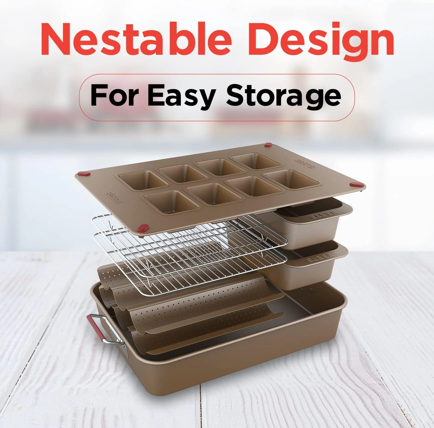 Elbee 8-Pc Bread Baking Pan Set Steel Bakeware Non Stick Pans & Cooling Racks