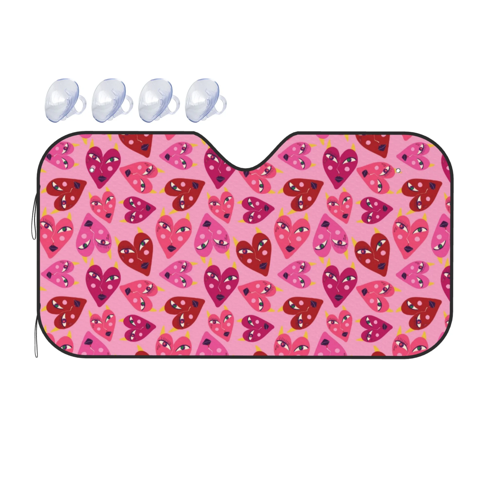 ZICANCN Car Sun Shades Front Windshield, Pink Cool Devilish Hearts Automotive Front Window Sun Shield Visor, Medium Size