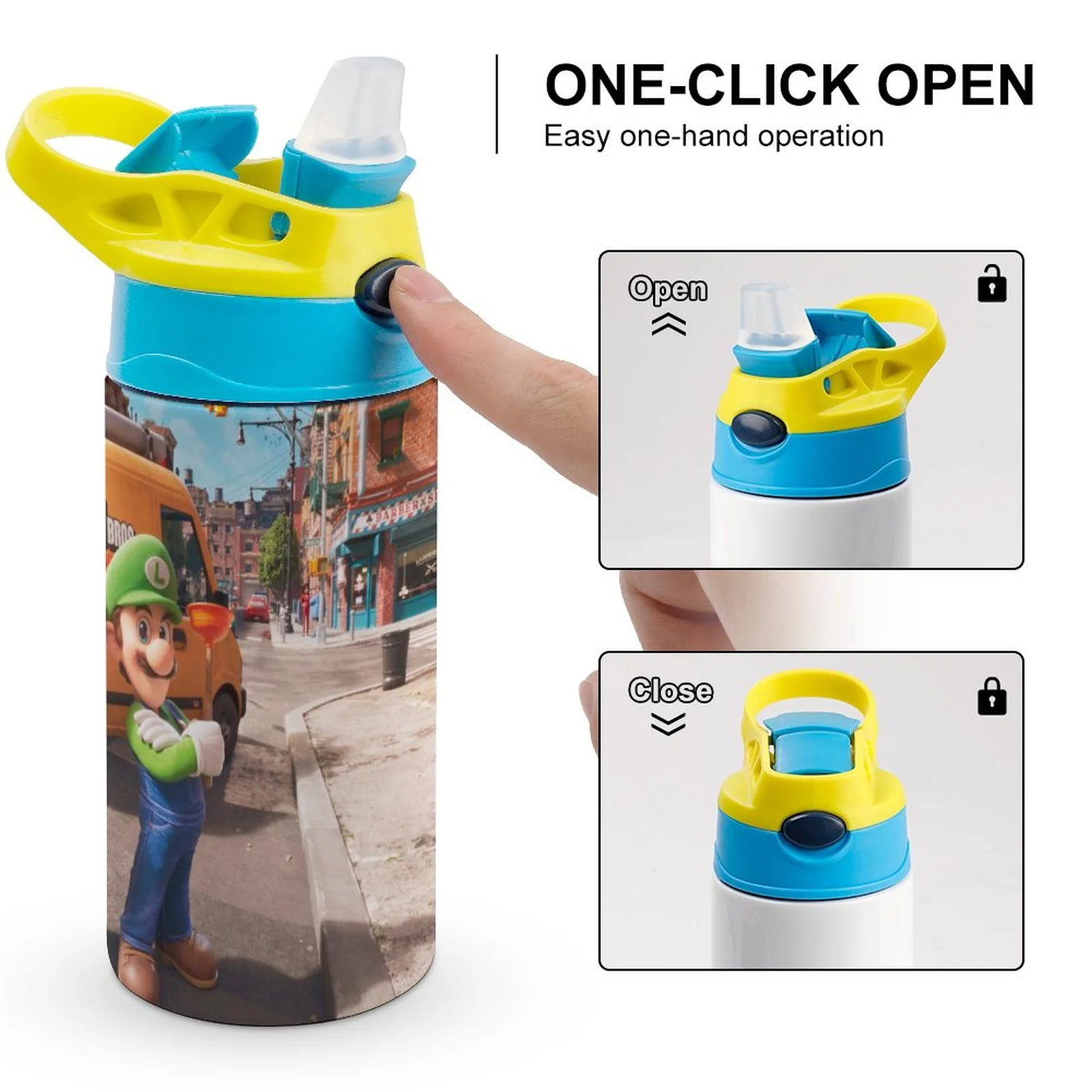 Mario Bros Movie Game Kid's Insulated Water Bottle With Straw Vacuum Stainless Steel Cup Leak-Proof Children Toddler Thermoses