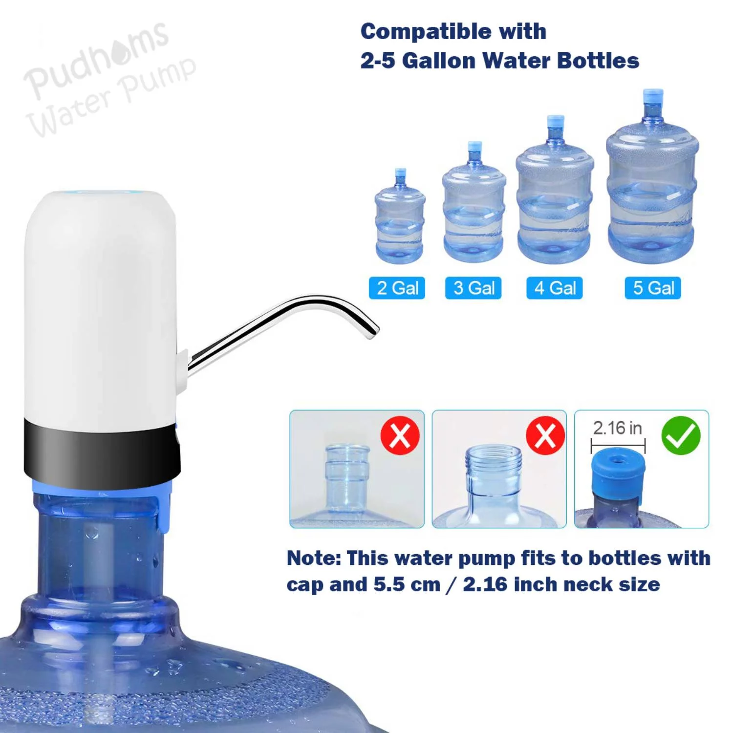Electric Water Pump Dispenser, USB Charging Water Pump Universal Portable Drinking Water Dispenser for 2 3 5 Gallon