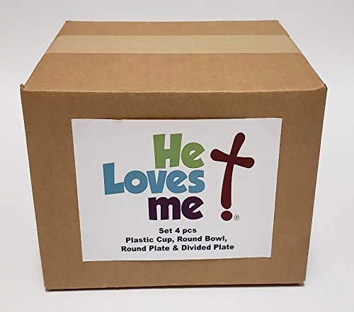 He Loves Me David & Goliath 4 Piece Mealtime & Dinnerware Kids Set BPA Free