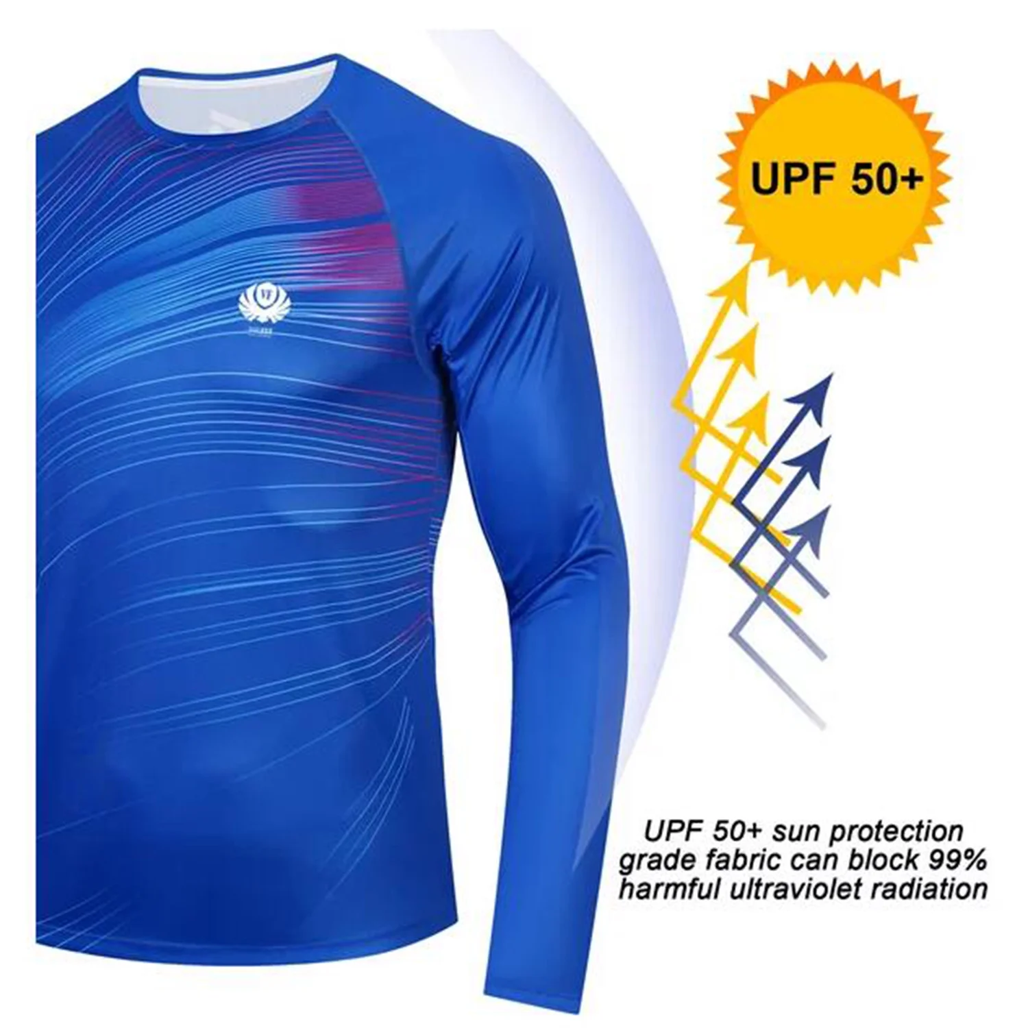 Men Fishing UPF50+ Shirts UV Protection Long Sleeve Rash Guard Shirt Moisture Wicking Blue L
