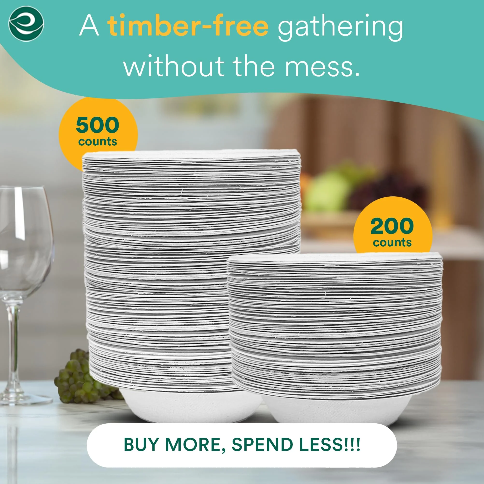 ECO SOUL Pearl White 12 oz [200-Pack] Bagasse Paper Bowls (PFAS free) | Biodegradable 100% Compostable | Microwavable | Hot & Cold Safe | Small Servings | Eco-Friendly Disposable Heavy Duty Bowls