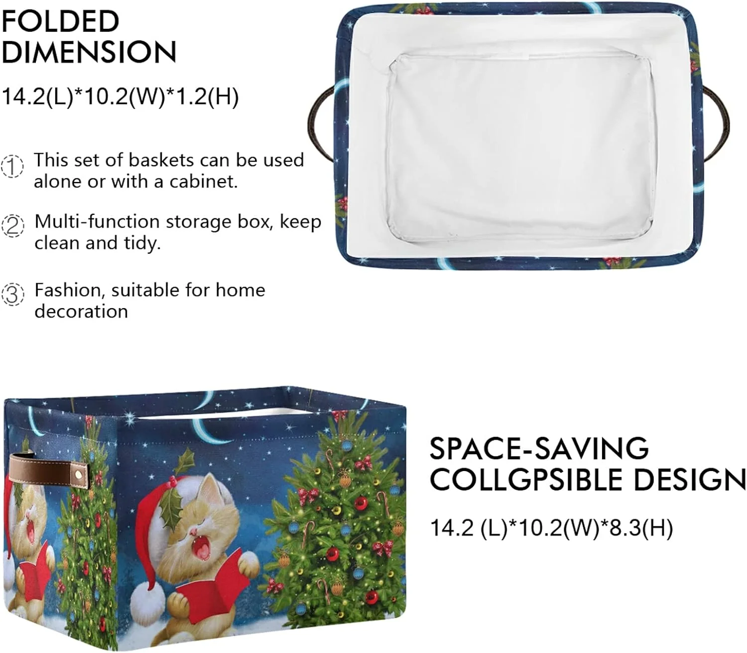 FREEAMG Cute Cat Christmas Tree Storage Bin for Toy Storage Basket Dirty Clothes Sundries Office Home Closet Organizer Shelf Cube Box Waterproof Laundry Basket, 1 PCS