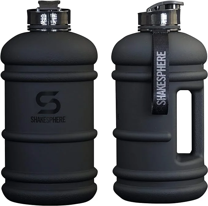 SHAKESPHERE Large Sports Water Bottle - BPA Free Hydration Jug, Black - Ideal for Sports, Camping, Outdoor, Biking & Kids… (Matte Black, 1.3L)