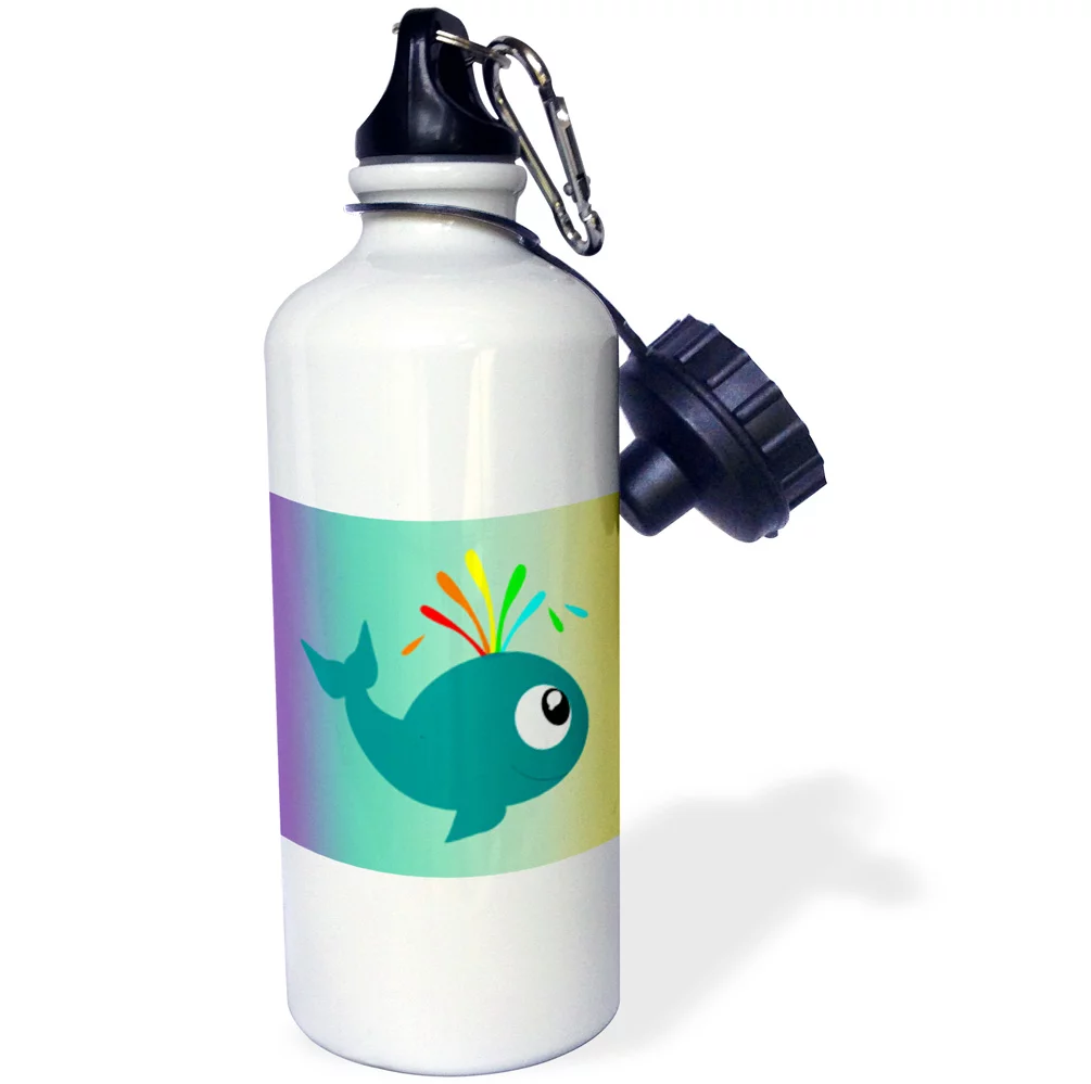 3dRose Print of Teal Baby Whale On Aqua Yellow Gradient Back, Sports Water Bottle, 21oz
