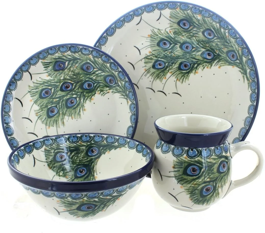 Polish Peacock Feather 4 Piece Place Setting - Service For 1
