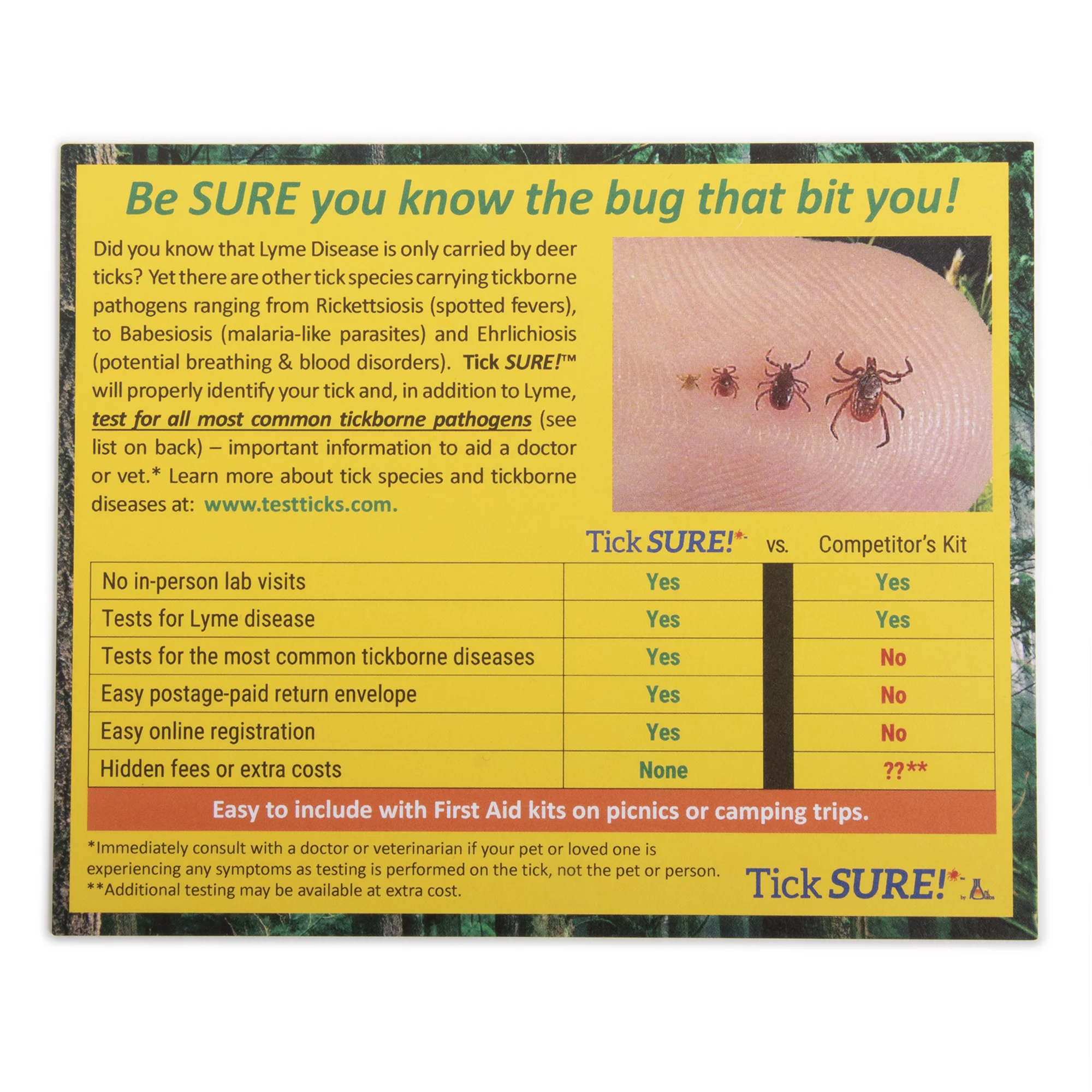 Tick SURE!  Prepaid tick testing kit by NJ Labs