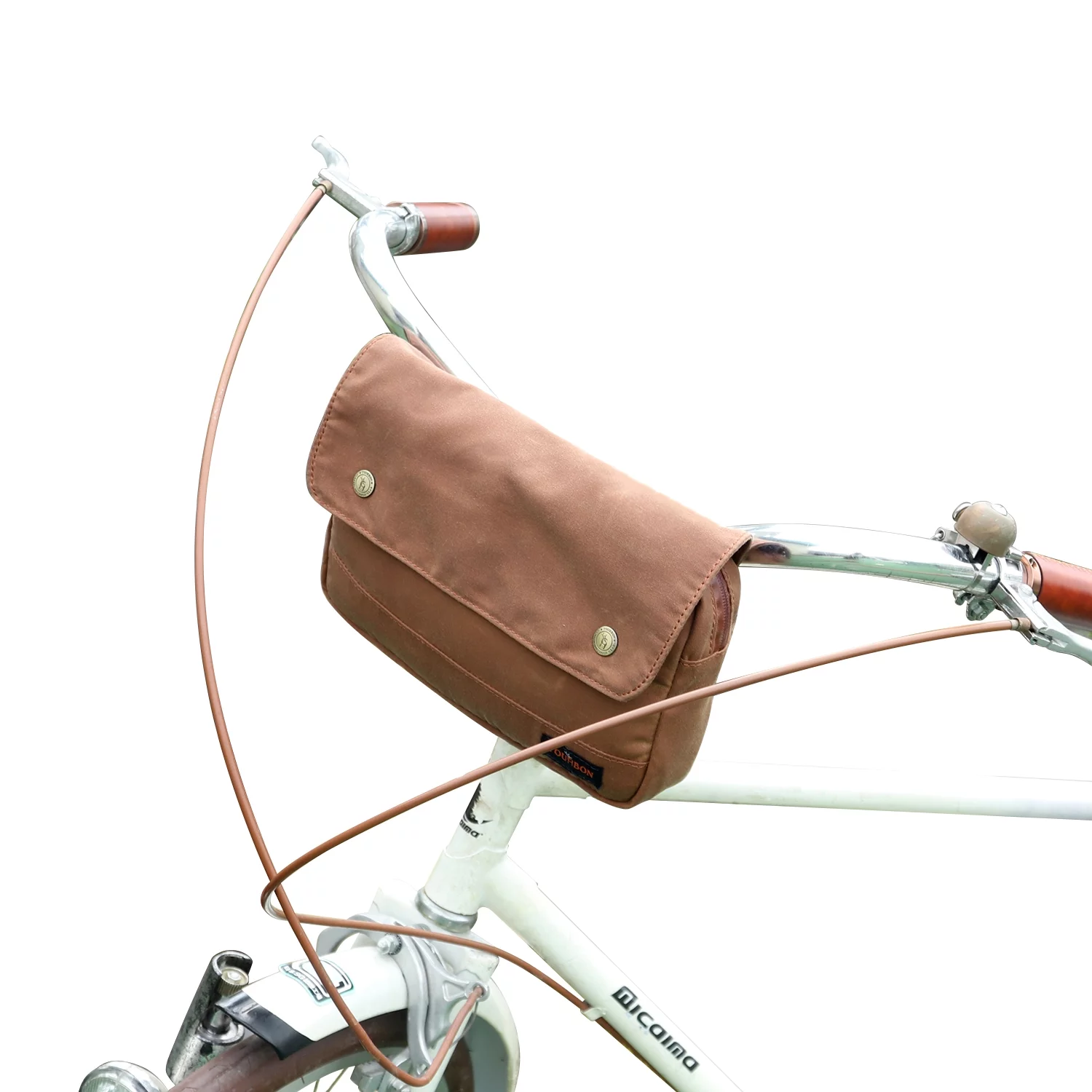 TOURBON Cycling Accessories Vintage Bicycle Handlebar Bag Bike Frame Storage Pouch Waxed Canvas Brown