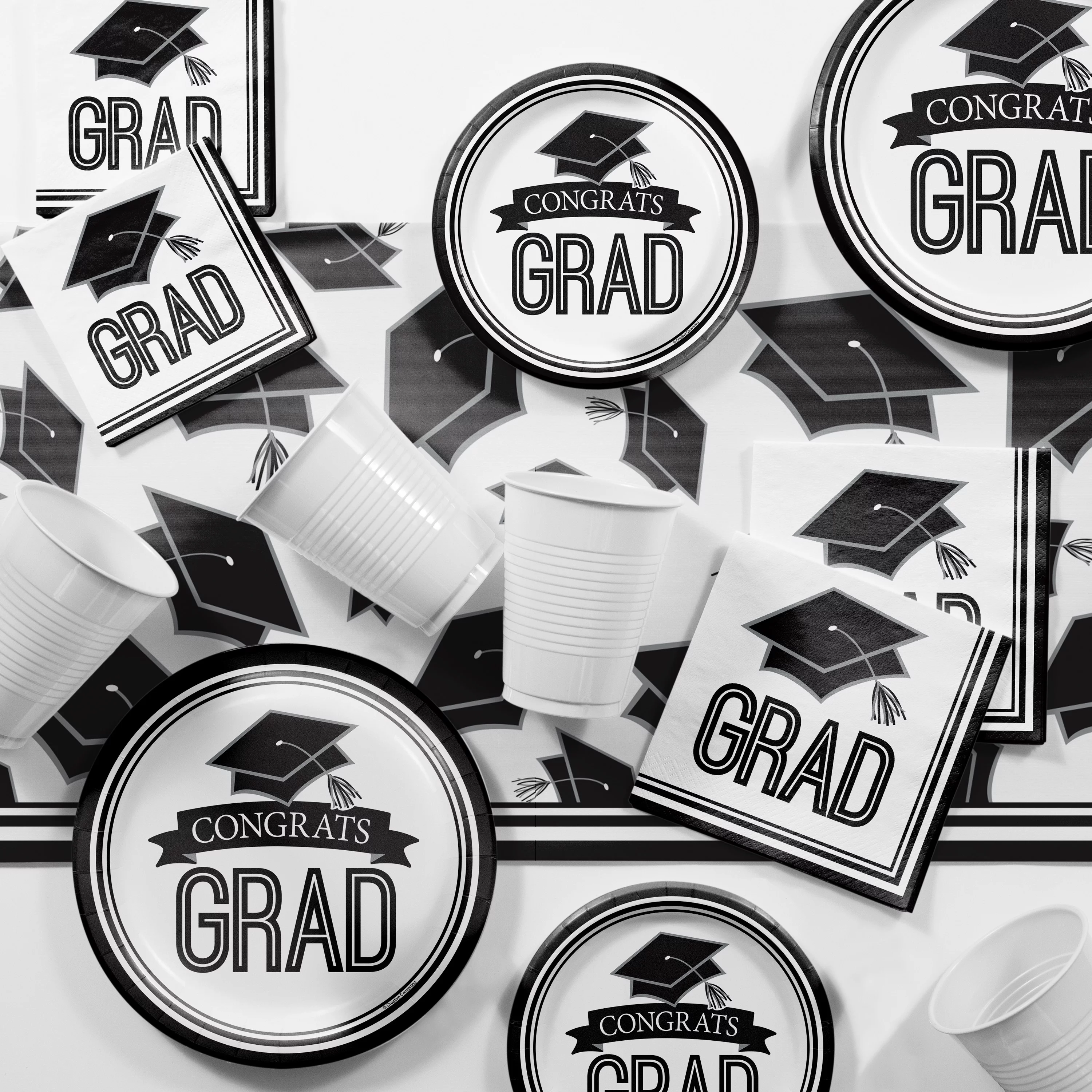 Graduation School Spirit White Party Supplies Kit for 36 Guests