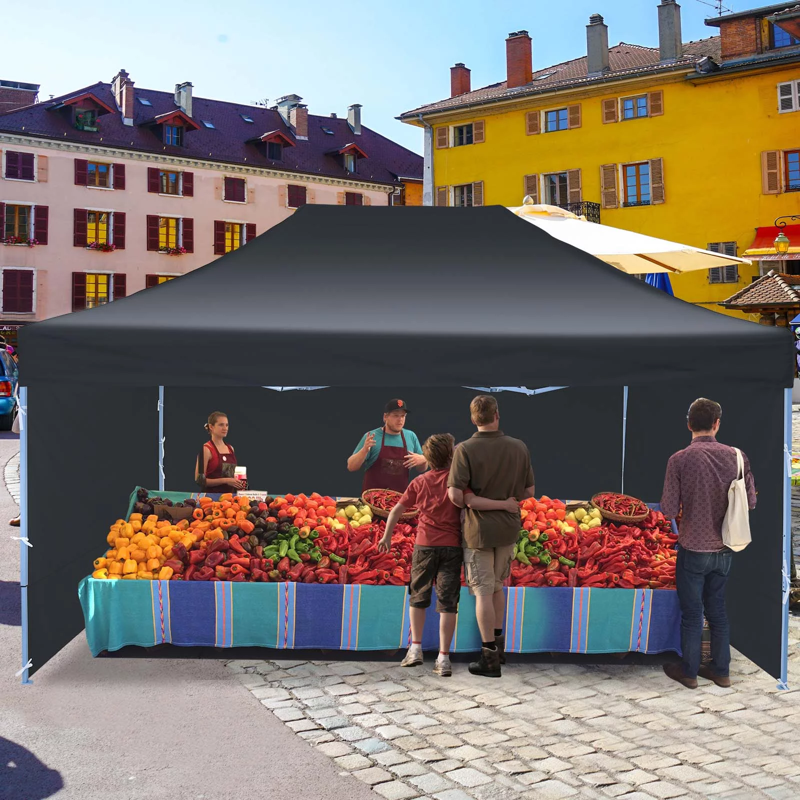 Texinpress 10x15ft Ez Pop up Commercial Canopy party Tent with Sidewalls, Black