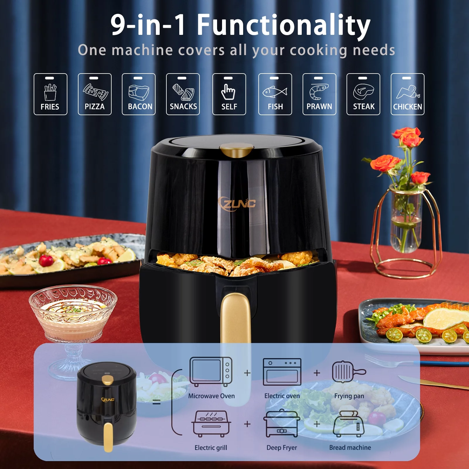 Family Air Fryer , 3.6 Quart 1300-Watt Electric Hot Air Fryers Oven Oil Free Nonstick Cooker w/Nonstick Coated Basket for Frying, Roasting, Grilling, Baking . ETL/UL Certified