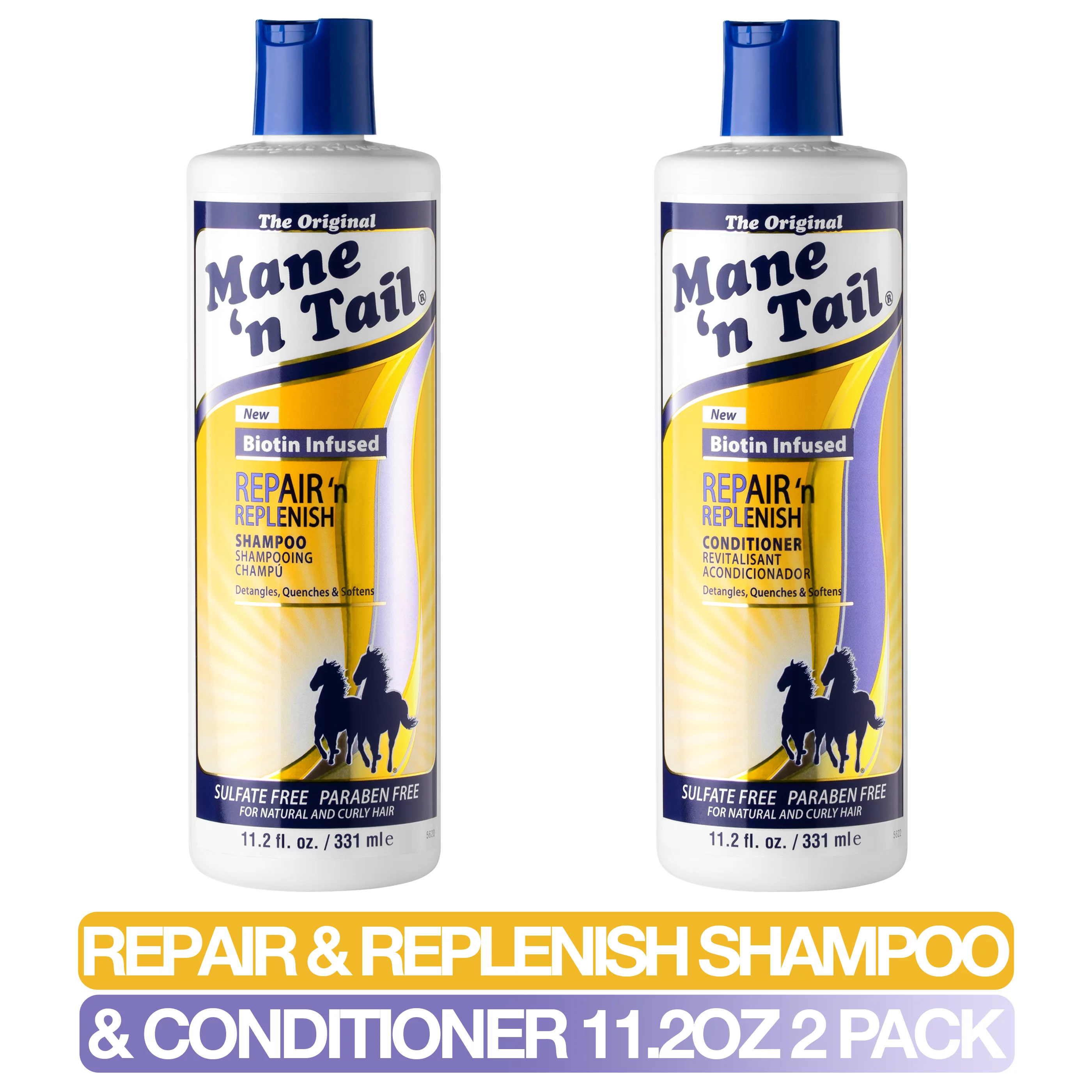 Mane ’n Tail: Repair ’n Replenish (Pack of 2), Sulfate Free Gentle Cleansing And Replenishing System (11.2 Oz Each)