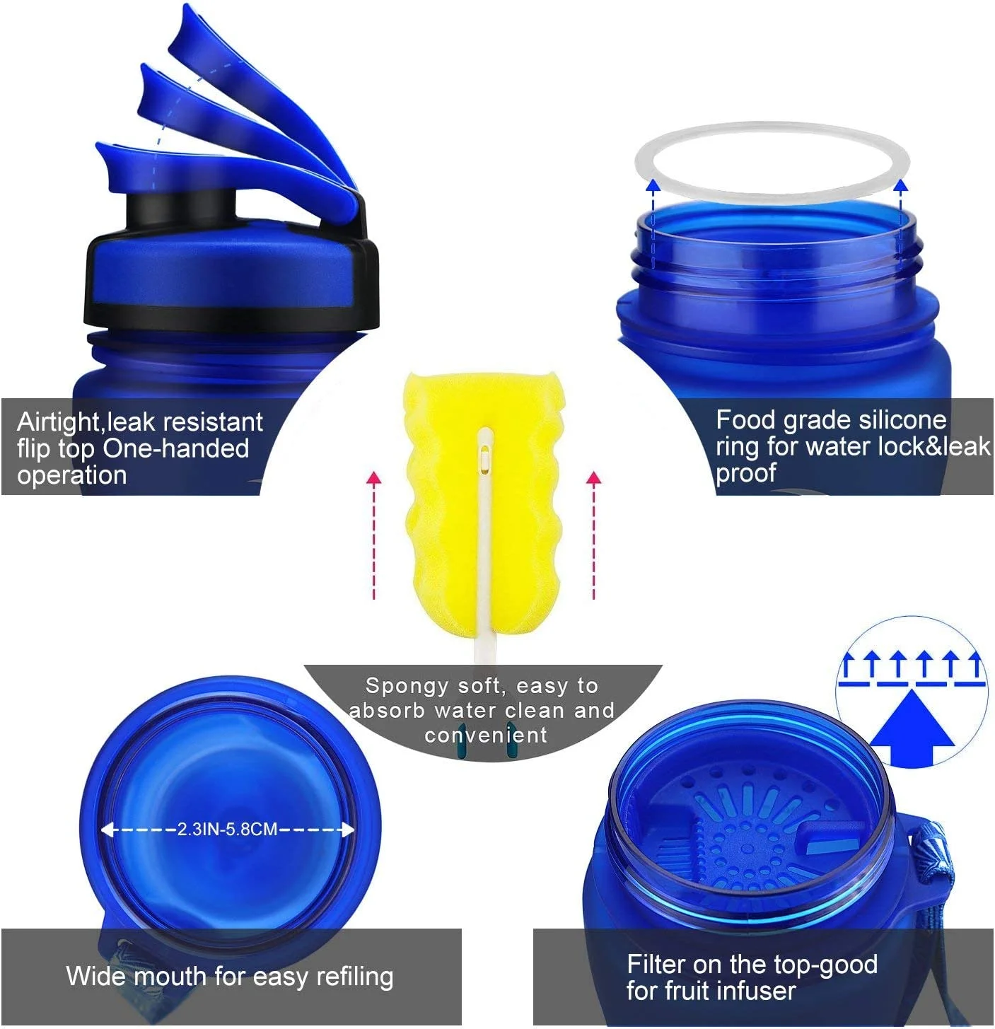 Best Sports Water Bottle 1L/ 1.2 Litre/ 600/ 800ml, Leak Proof, BPA Free Lightweight Reusable Gym Portable Large Drink Bottles With Filter for Kids, Cycling, Hiking, Running, Camping, Flip Top Lid