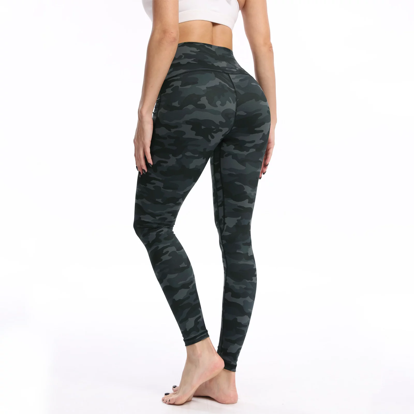 Women's Ultra Fine Brushed Camouflage Printed Yoga Pants With Pockets High Waist And Thin Fitness Sports Yoga Pants(M M)