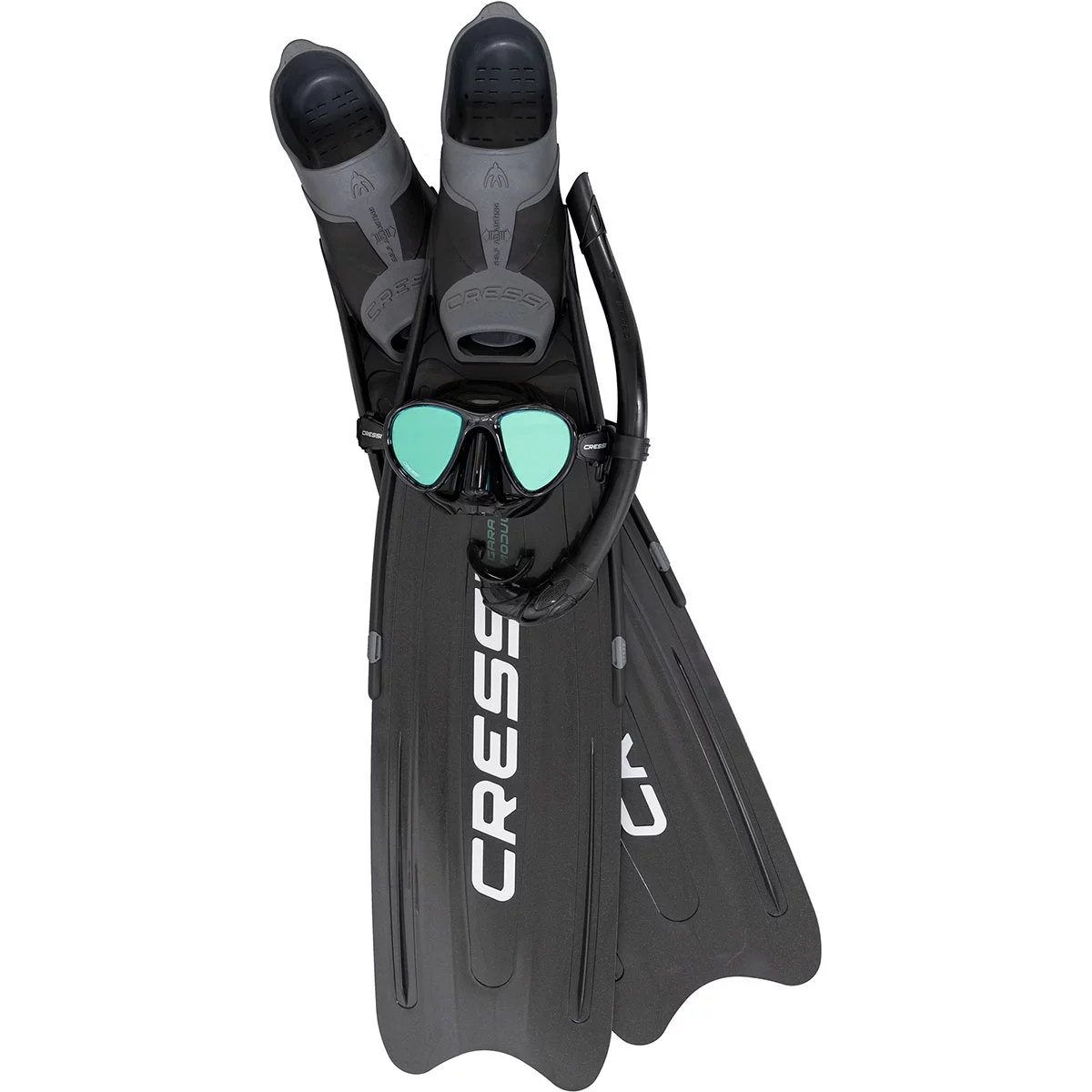 Cressi Gara Modular Set Diving Mask Combo (Black, EU 44/45 | US Man 11/11.5 | US Lady 12/12.5)