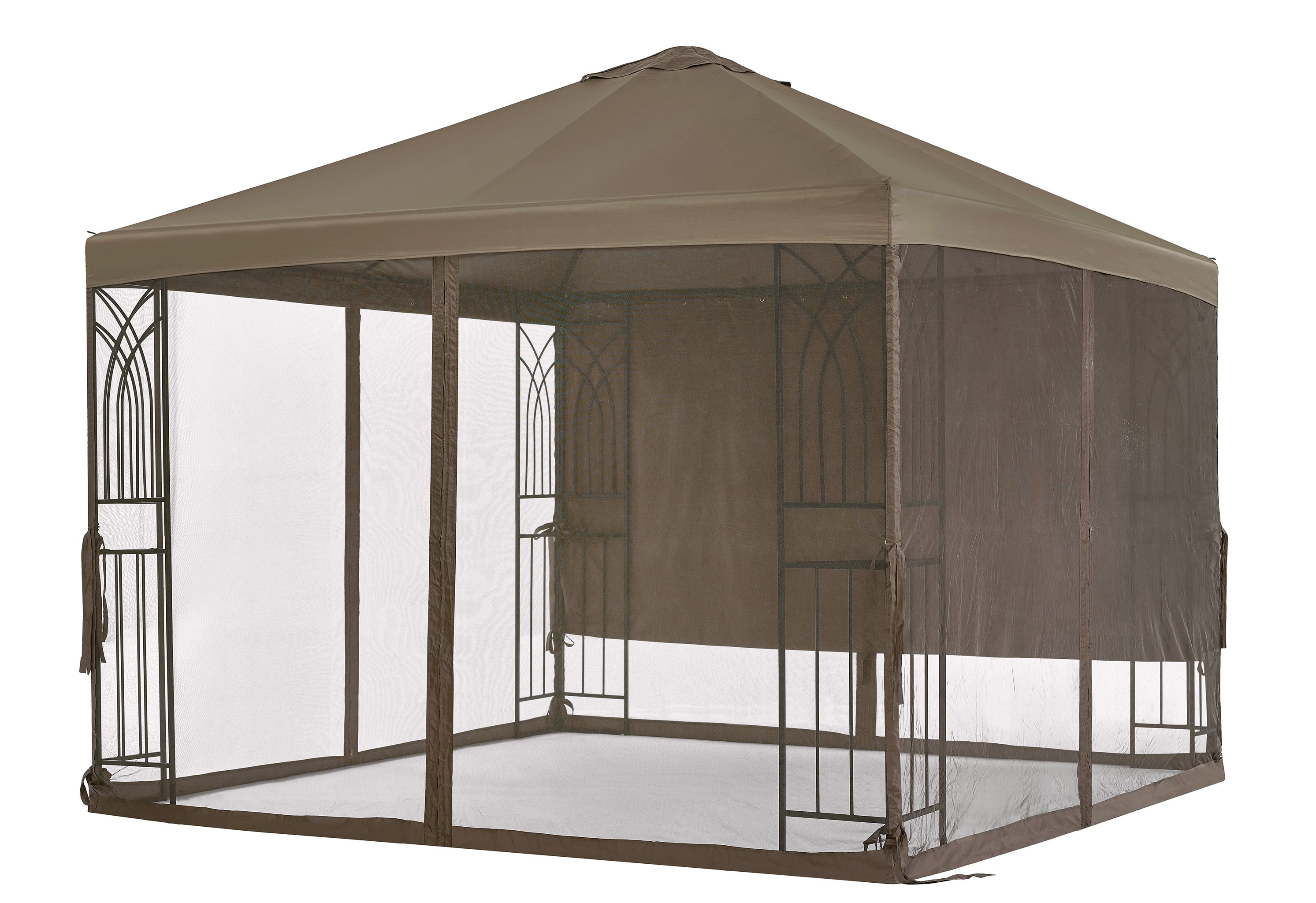 APEX GARDEN Symphony III 10' x 10' Single-Tier Steel Gazebo with Mosquito Net, Privacy Screen and Planter Holders