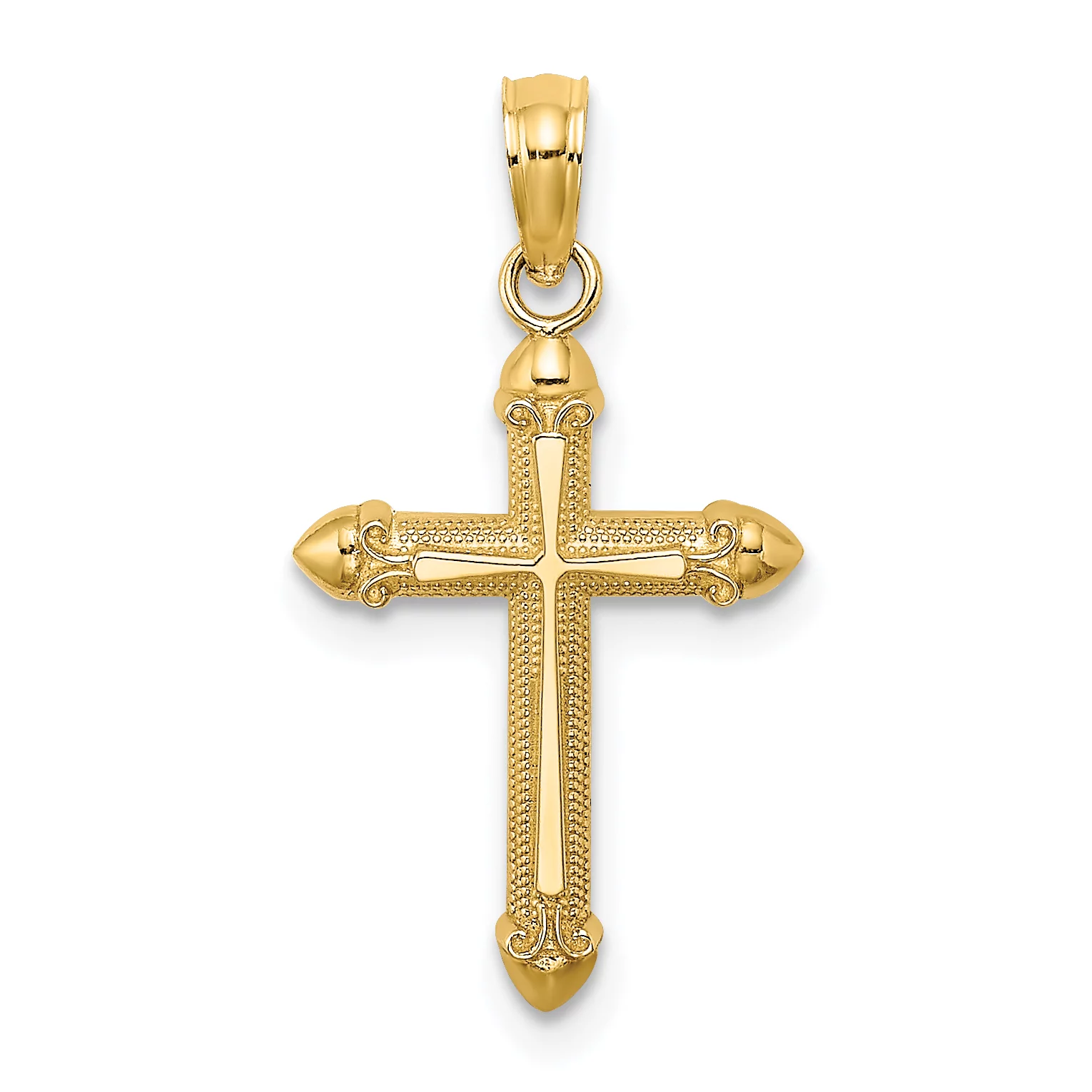 Saris and Things 10K Yellow Gold Polished with Scroll Design Cross Charm