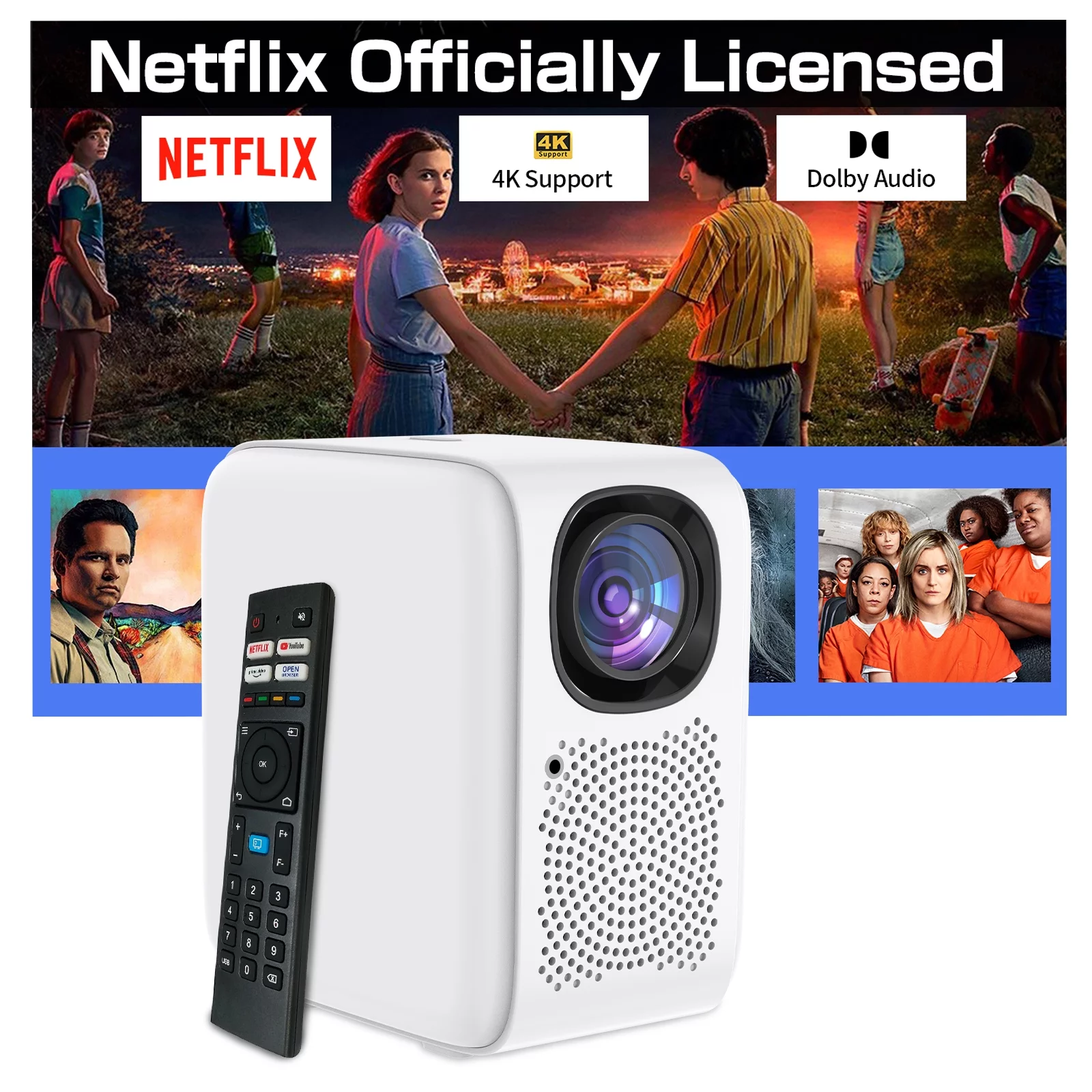 Auto Focus Projector, Native 1080P Projector 4K Supported, 5G WIFI FHD LCD Projector, Two-way Bluetooth 5.2, 1200ANSI Netflix Officially-Licensed Smart Projector, Smart Home Movie Projector