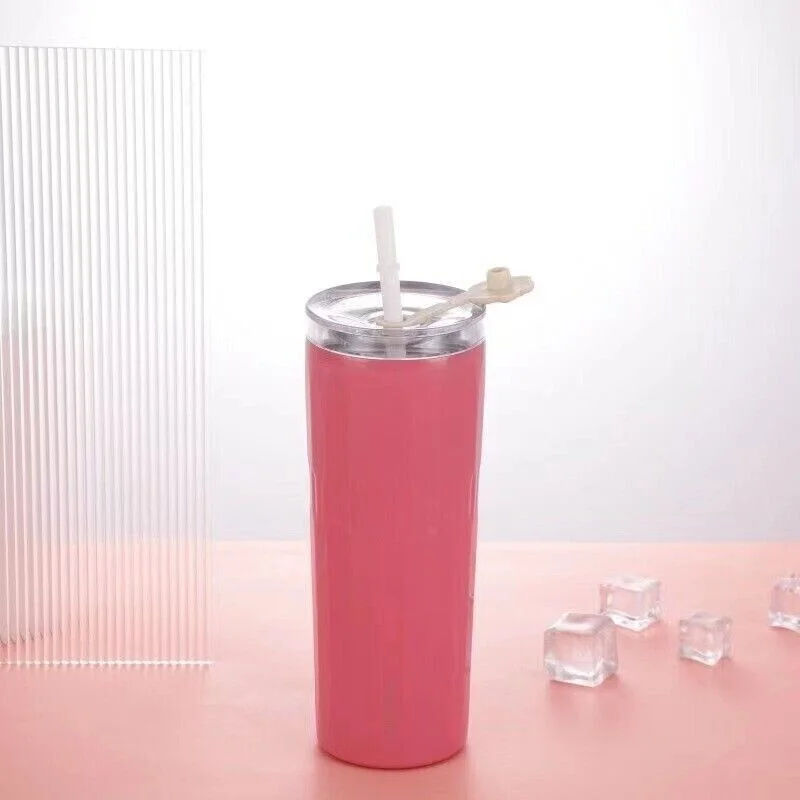 500ML stainless steel vacuum leak-proof straw thermos cup travel car coffee cups