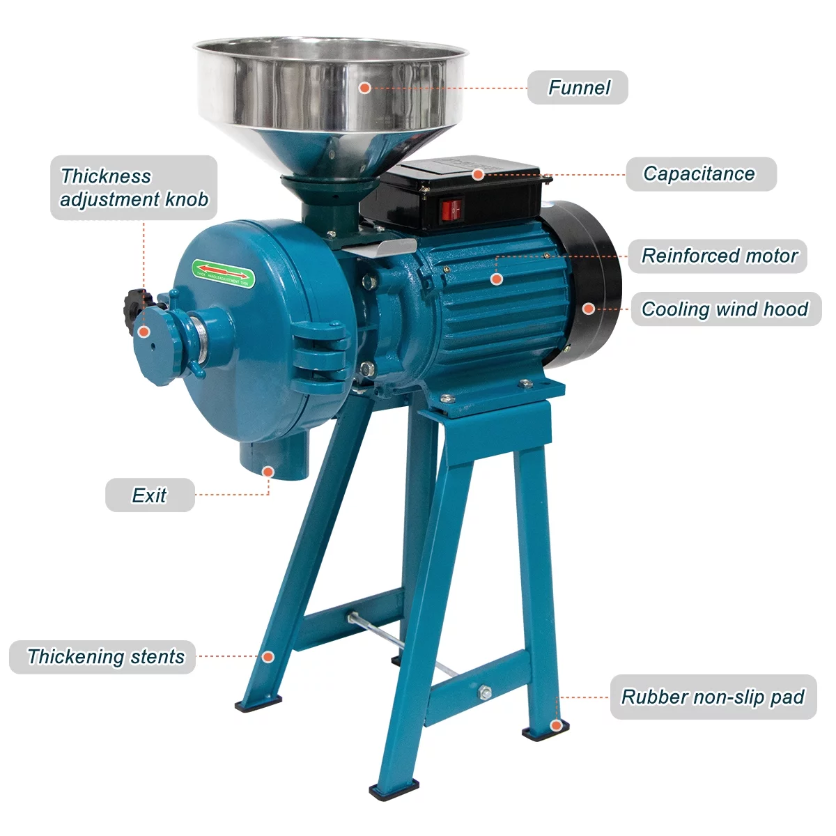 NAIZEA Electric Grain Mill,High Power Adjustable Thickness Grain Mill Electric Dry Powder Machine for Spices Seeds Herb Coffee Bean