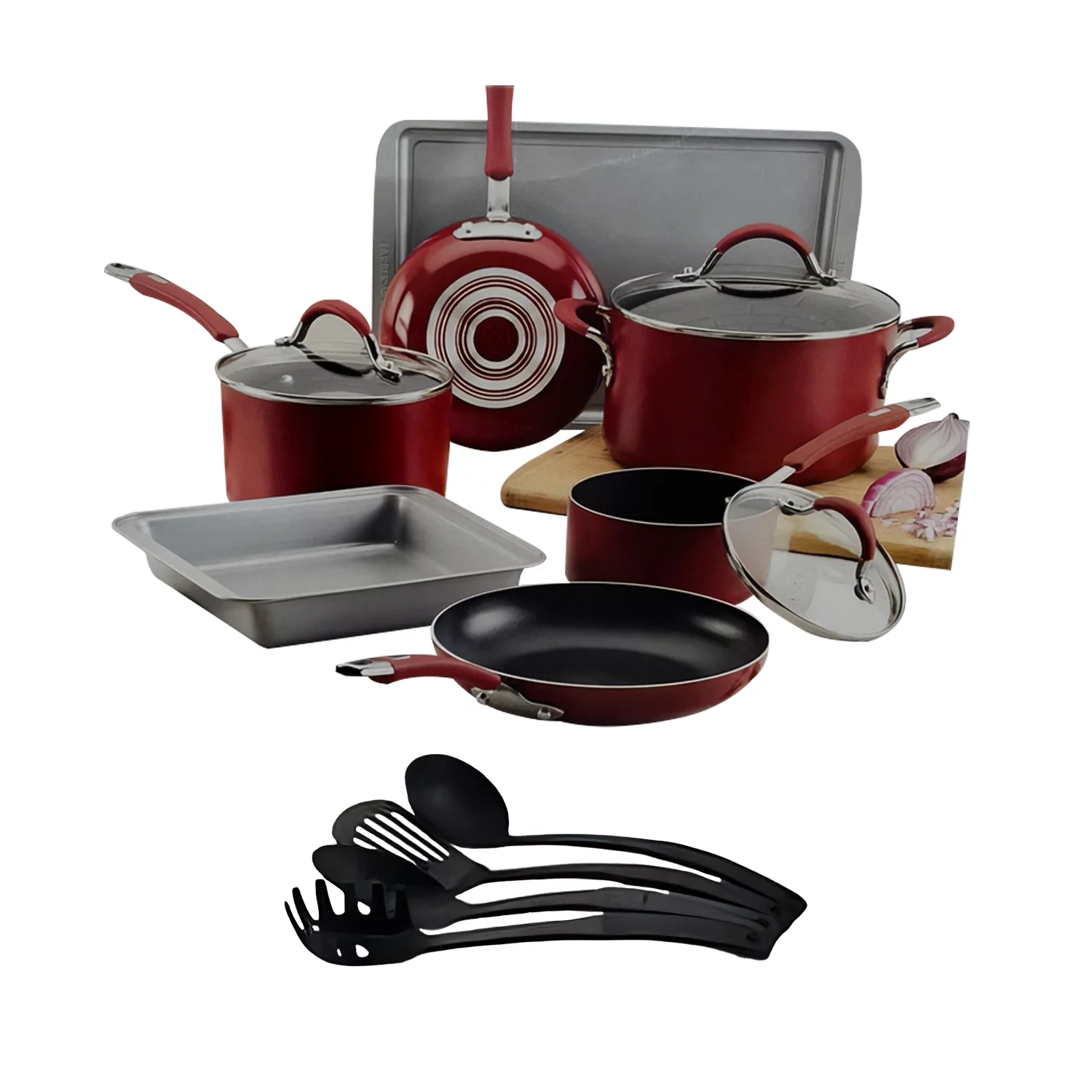 Farberware Nonstick Cookware Dishwasher Safe 14 Piece, Red