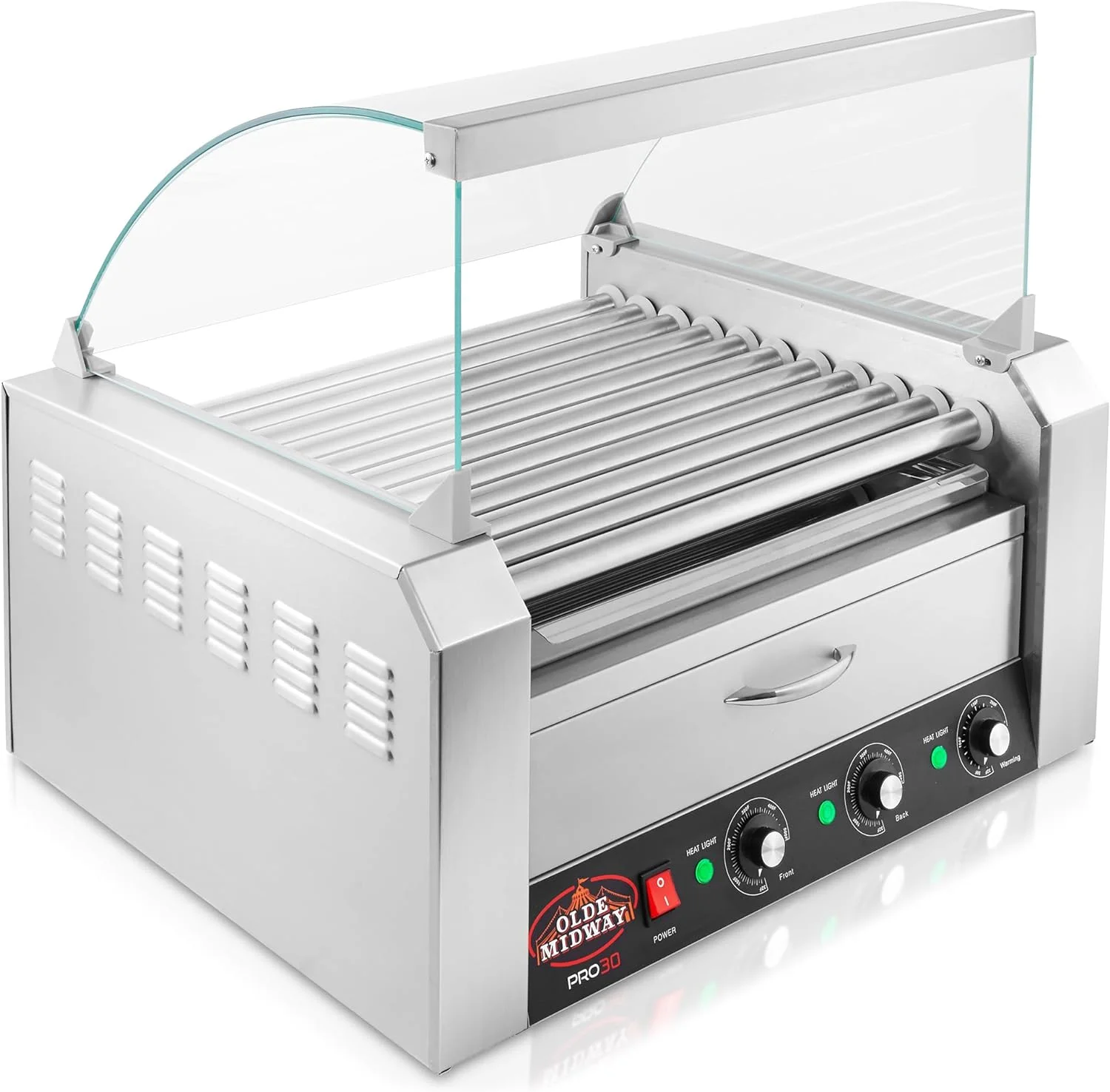 Electric 30 Hot Dog 11 Grill Cooker Machine With Bun Warming Drawer And Cover - Grade, Stainless Steel