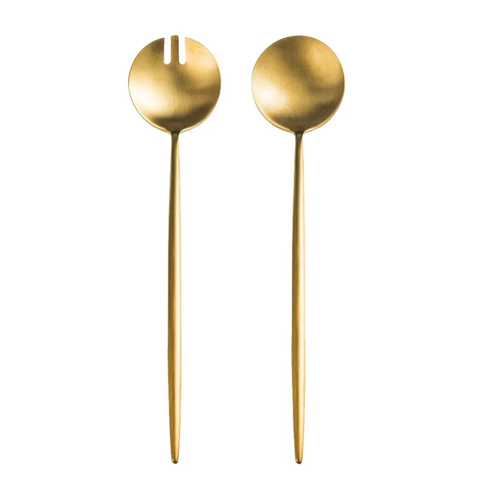 Home Kitchen Kitchen Utensils Service Dinnerware Gilded Tableware Fork Spoon Set Cutlery Set Salad Distributing Dishes GOLD