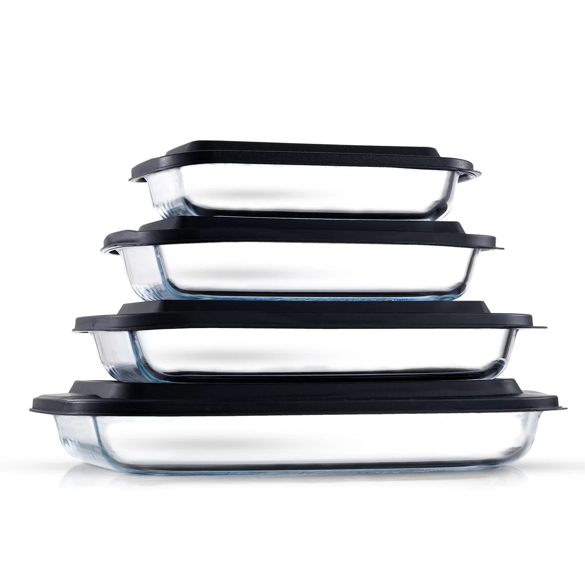 JoyJolt JoyFul 8 Piece Glass Baking Dish with Lid Set (Black) Large Glass Casserole Dishes with Covers