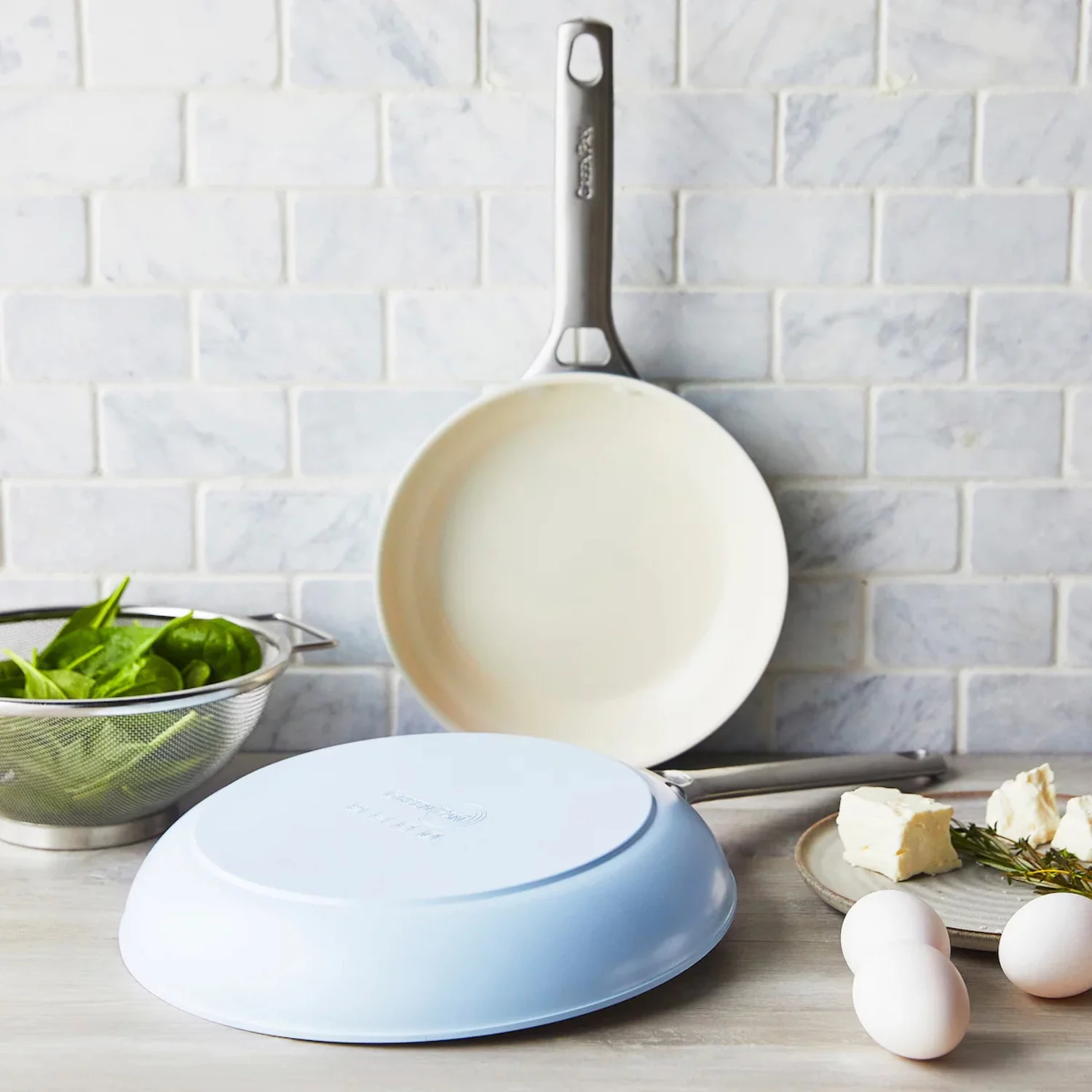 GreenPan Padova Healthy Ceramic Non-Stick 2-Piece Open Frypan Set, 8 and 10-Inch, Light Blue