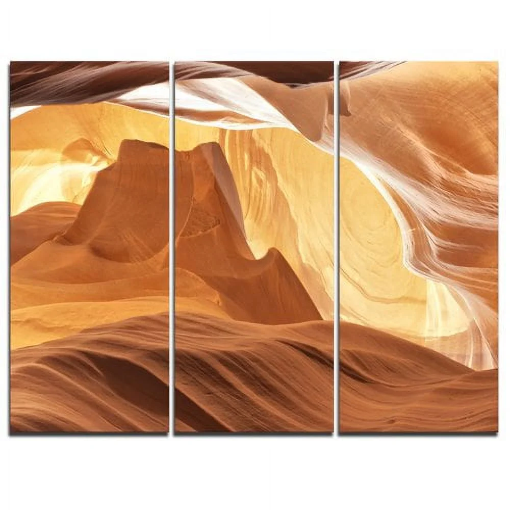 Design Art Antelope Canyon with Light Rays - 3 Piece Graphic Art on Wrapped Canvas Set