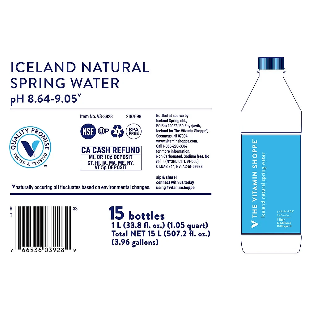 Iceland Natural Spring Water (15 Bottles / 1 Liter per bottle)