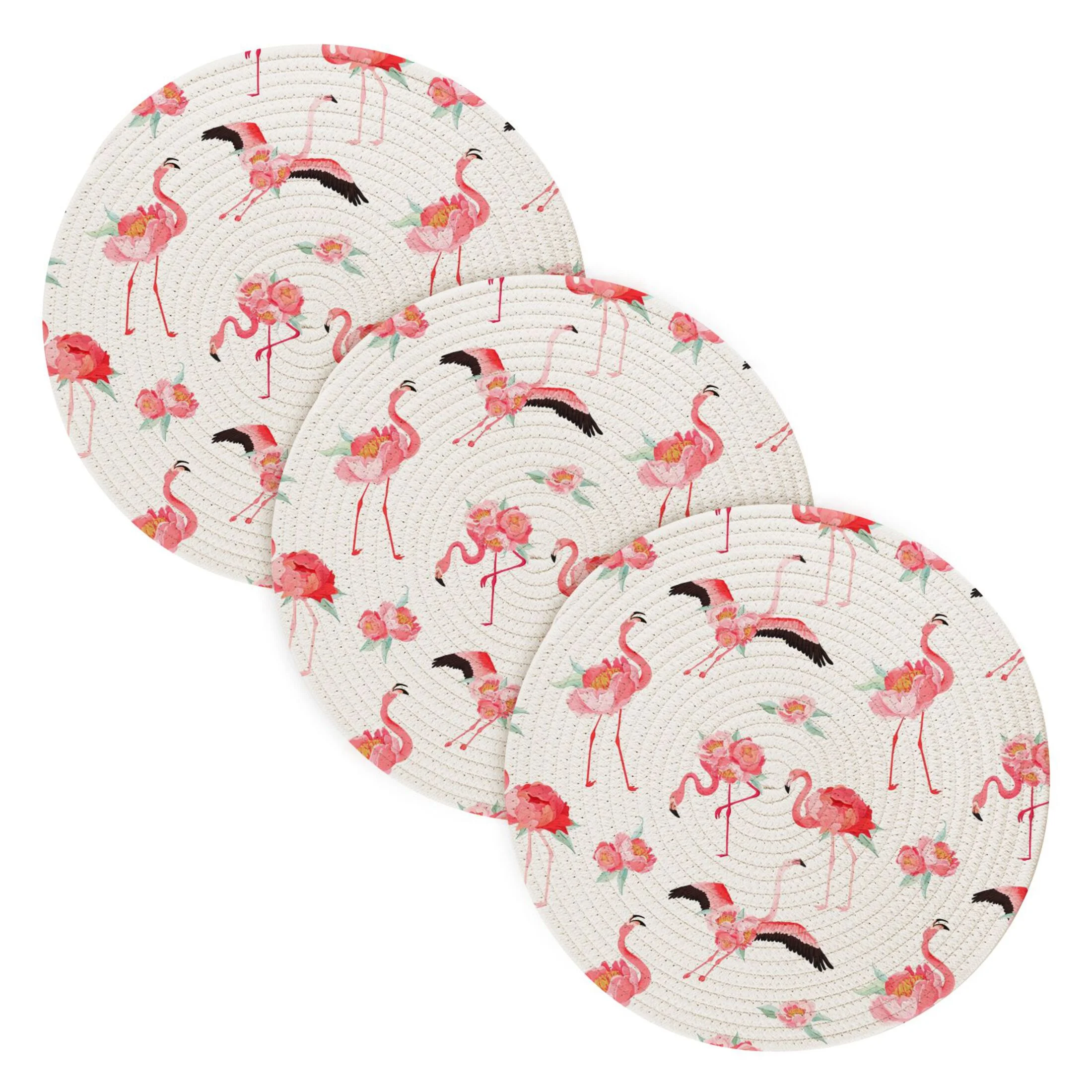 Tropical Flamingo with Peony Flowers 3 PCs Pot Holders Trivets Kitchen 15