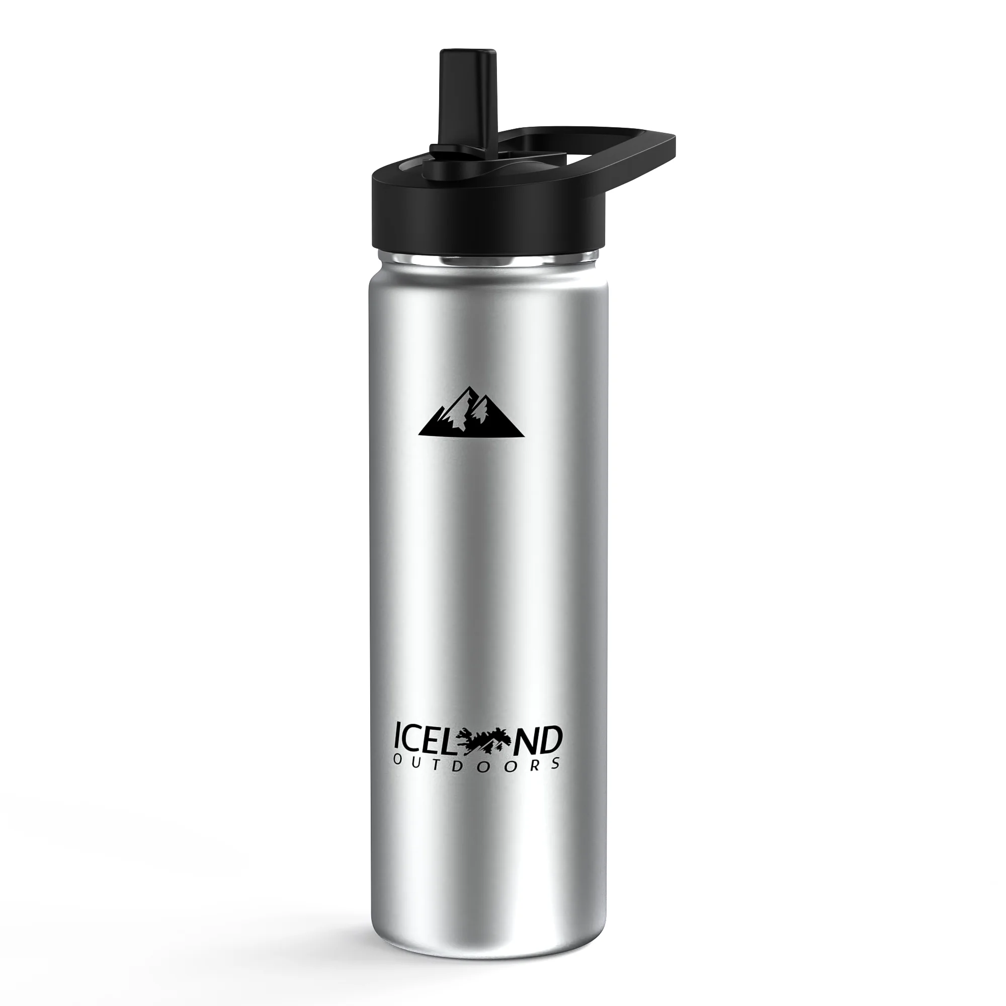 Insulated Water and Beverage Bottle with Straw and Flip Top Lid, Fits Cup Holder, Double Walled Stainless Steel Vacuum Sealed, Leak and Sweat Proof Stainless Steel 24oz