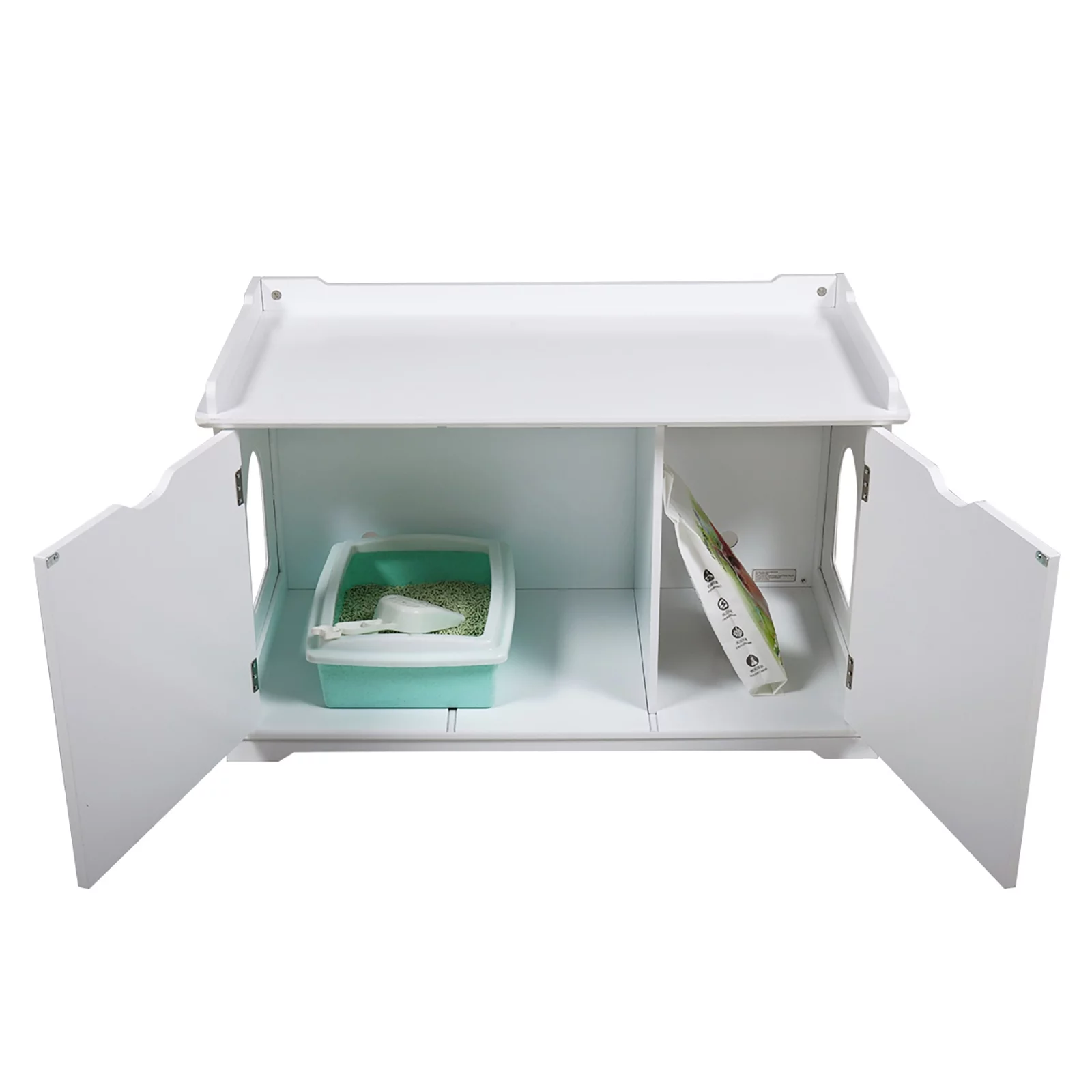 Dcenta Cat Washroom Bench, Wood Litter Box Cover, Removable Partition, Ventilated Holes, White