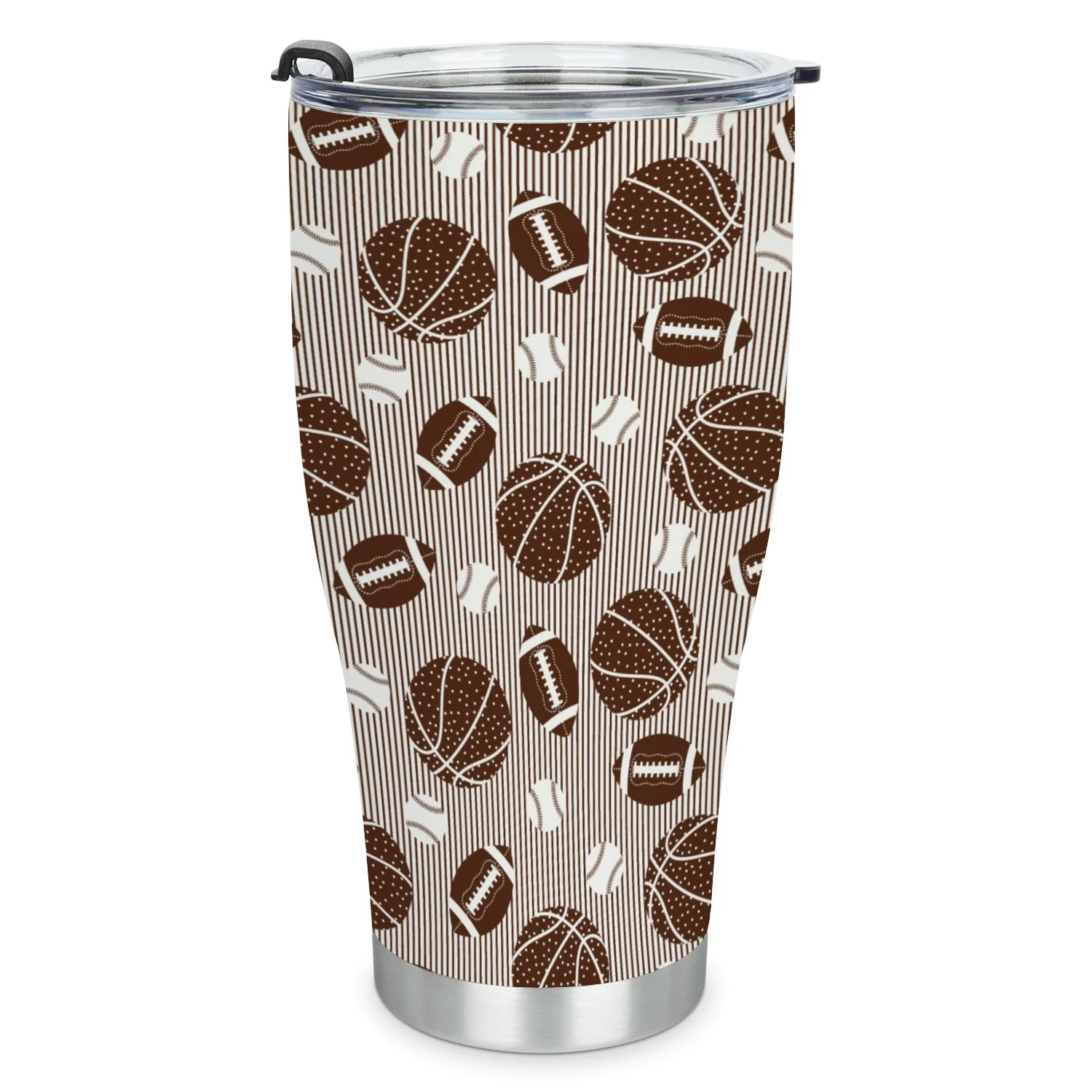 Hidove Stainless Steel Tumbler, American Football, Baseball & Basketball Vector Pattern 30oz Leak Proof & Stainless Steel Bottle for Hot & Cold Drinks - Coffee Travel Mug