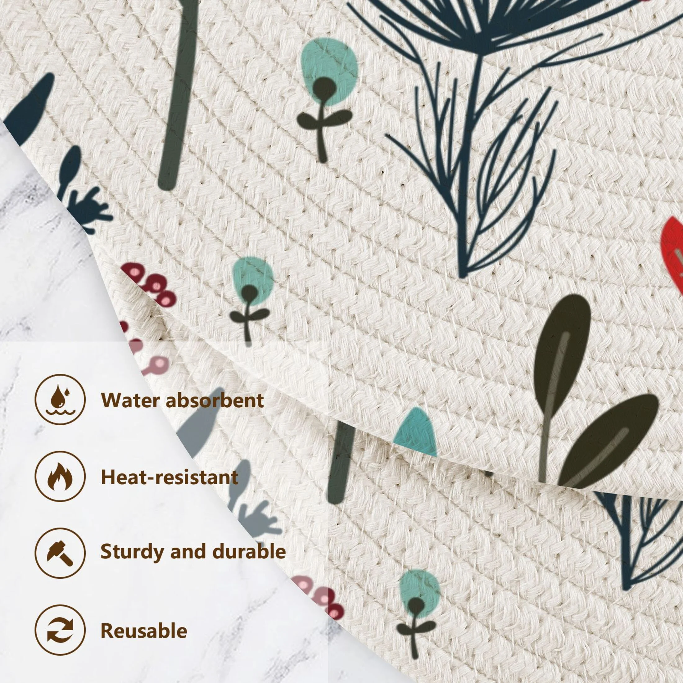 Abstract Flowers Botanical 3 PCs Pot Holders Trivets Kitchen 15