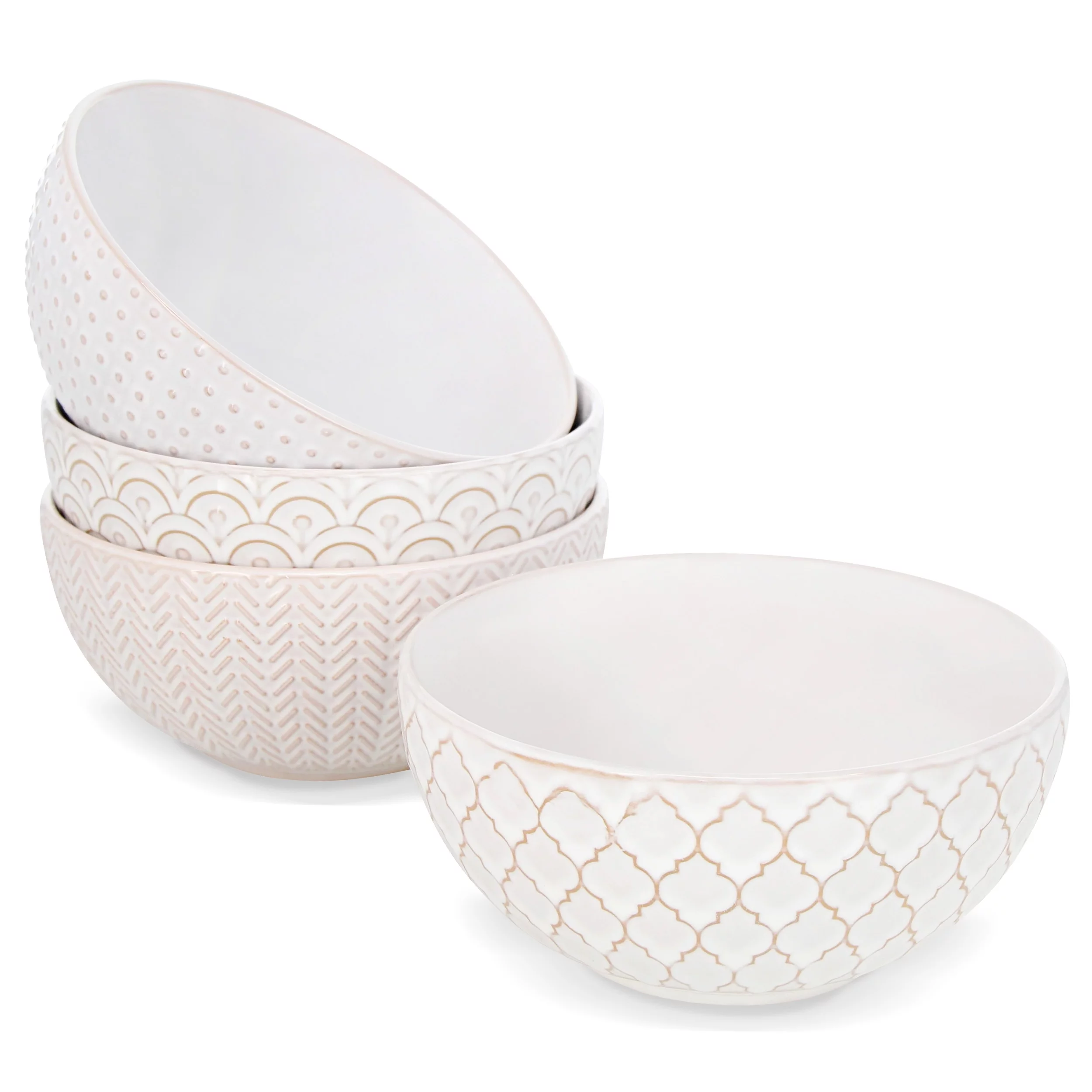 Creekview Home Emporium Soup Bowls 4 Pack - 6in White Embossed Stoneware Bowls